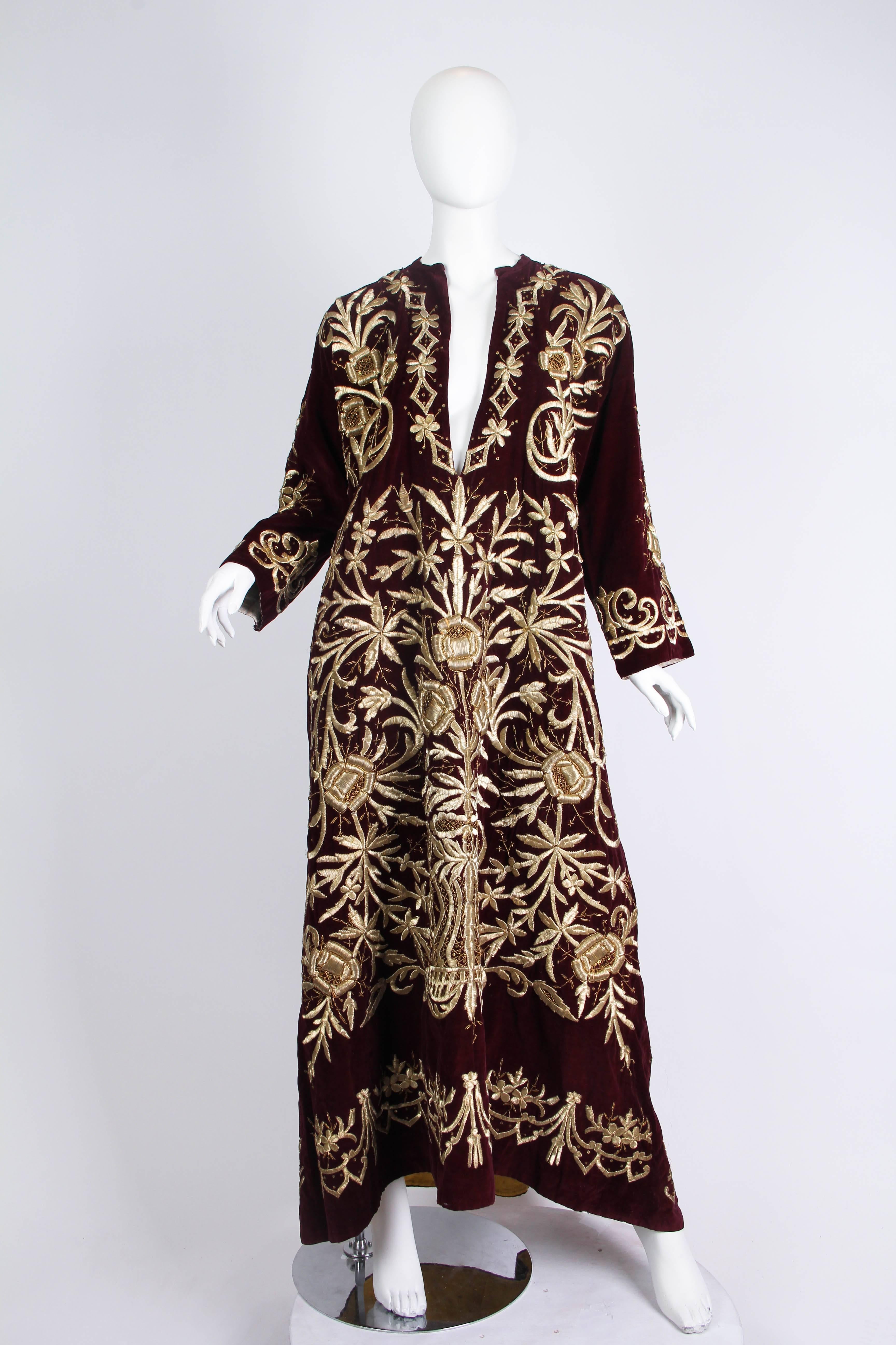 Black Antique Ottoman Gold Embroidered Velvet Dress From Turkey