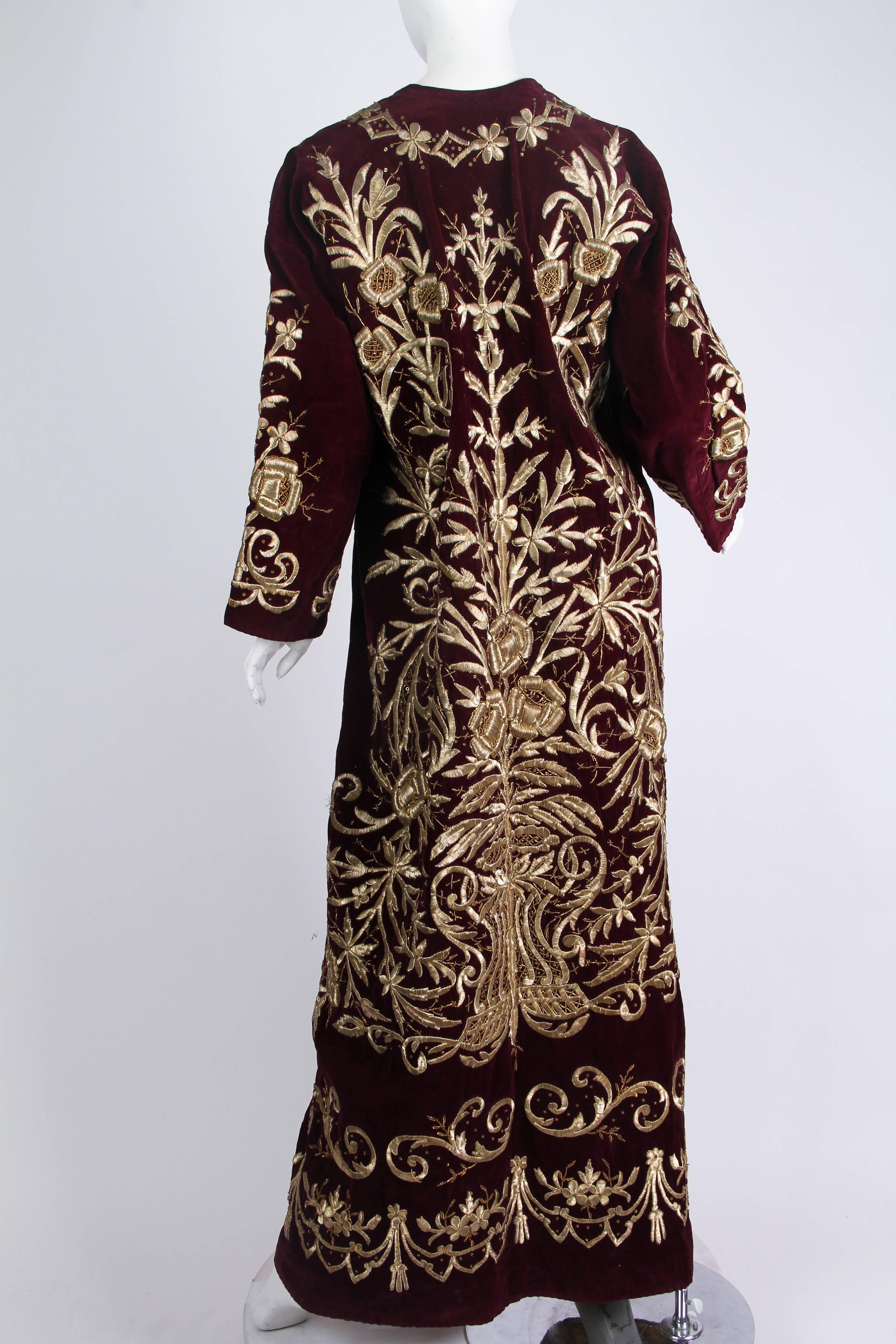 velvet dress with gold embroidery