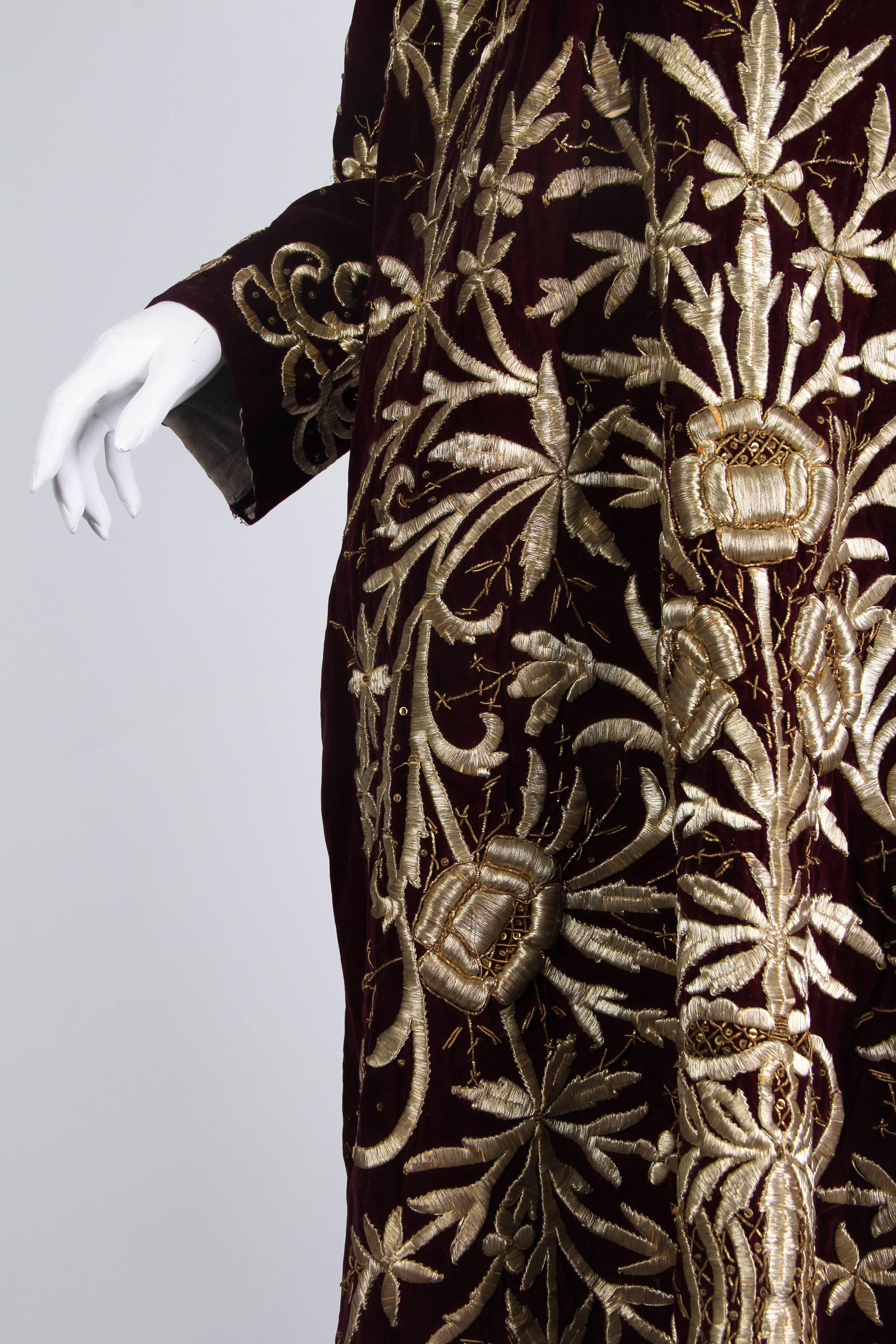 Women's Antique Ottoman Gold Embroidered Velvet Dress From Turkey