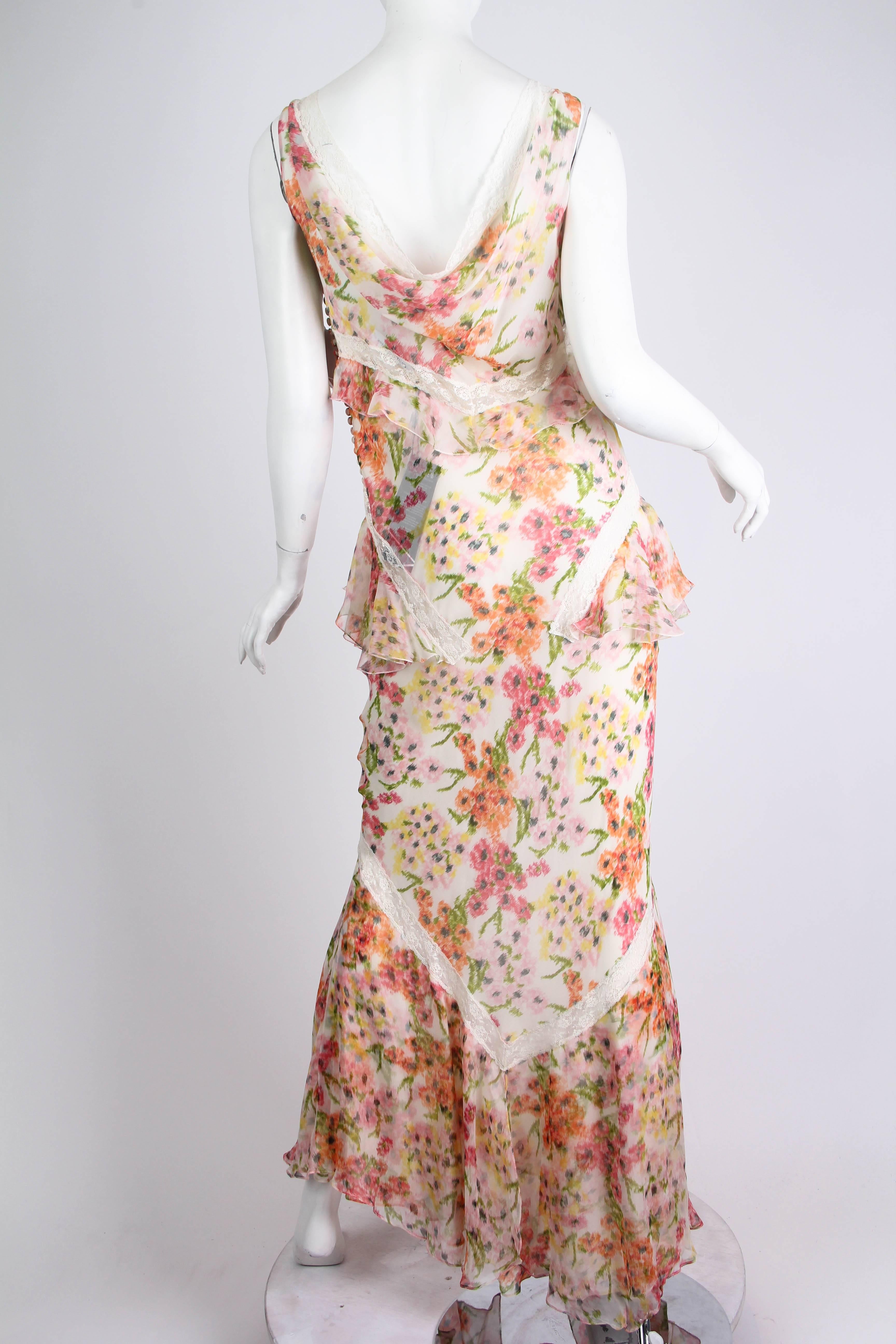 John Galliano for Christian Dior 1930s Bias Inspired Chiffon and Lace Gown In New Condition In New York, NY