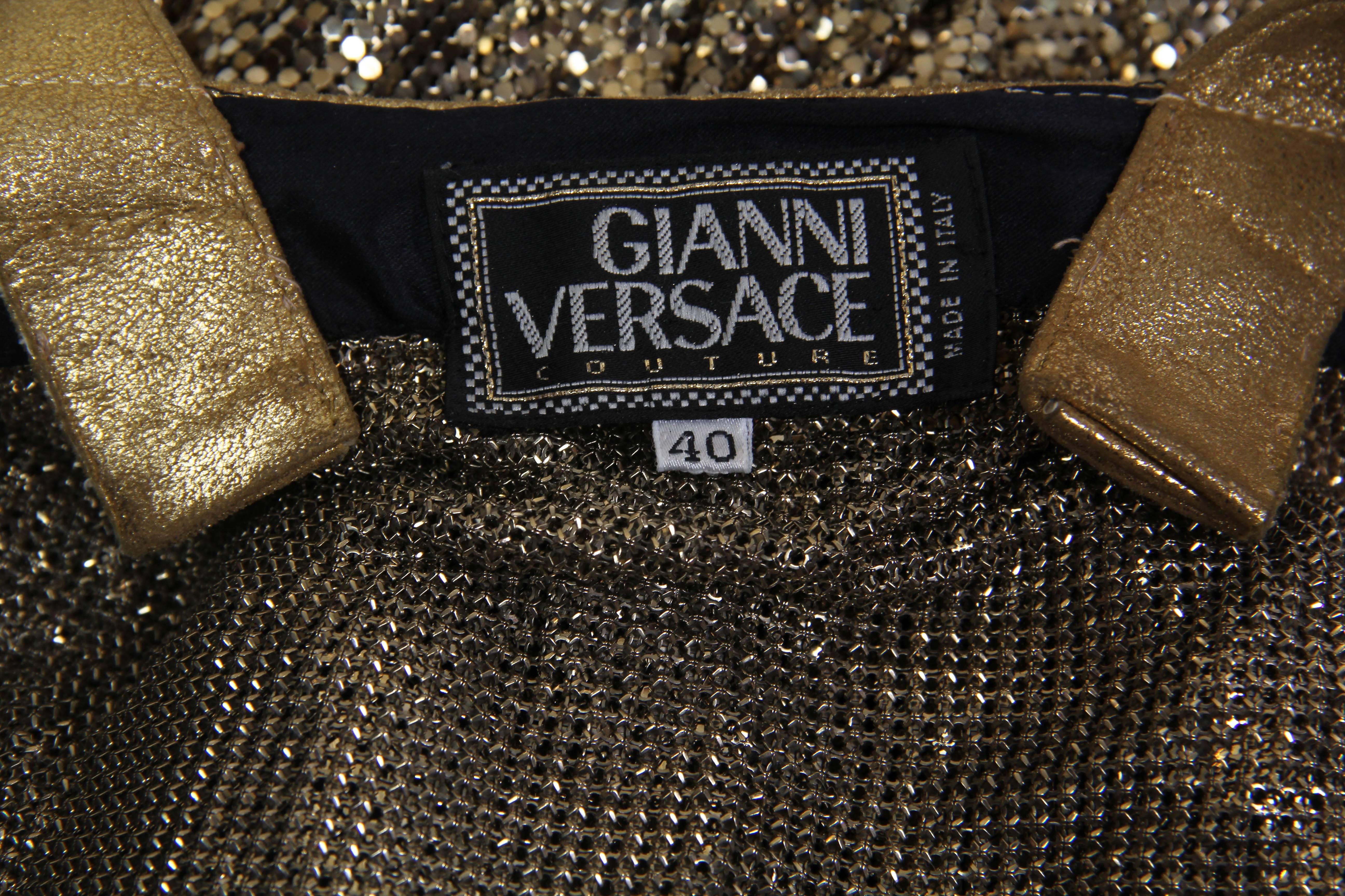 1990s Gianni Versace Gold Metal Mesh and Leopard Ad Campaign dress 3