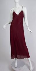 1990S DONNA KARAN Burgundy Bias Cut Silk Chiffon Slip Dress