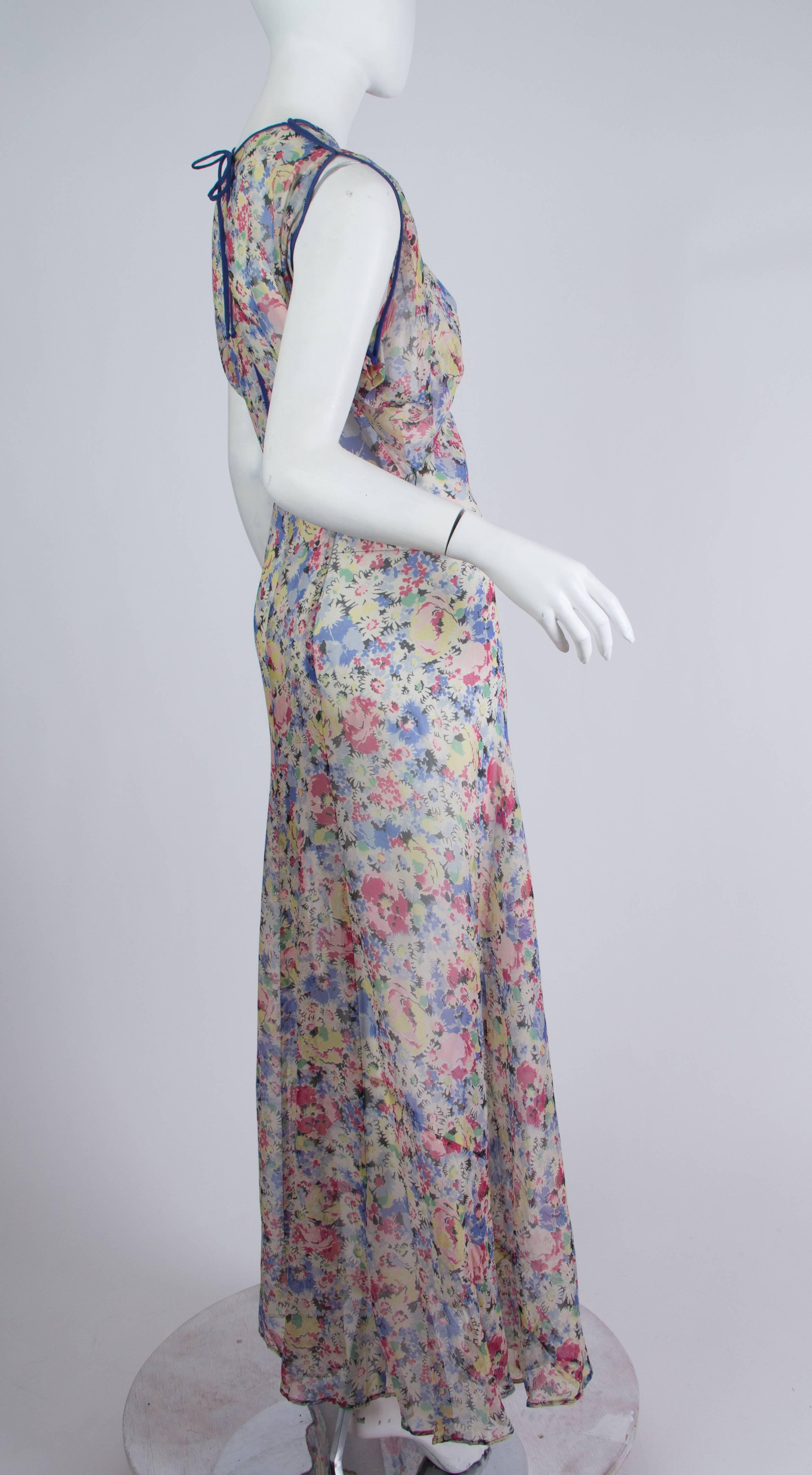 1930s Bias Cut Silk Chiffon Dress In Excellent Condition In New York, NY