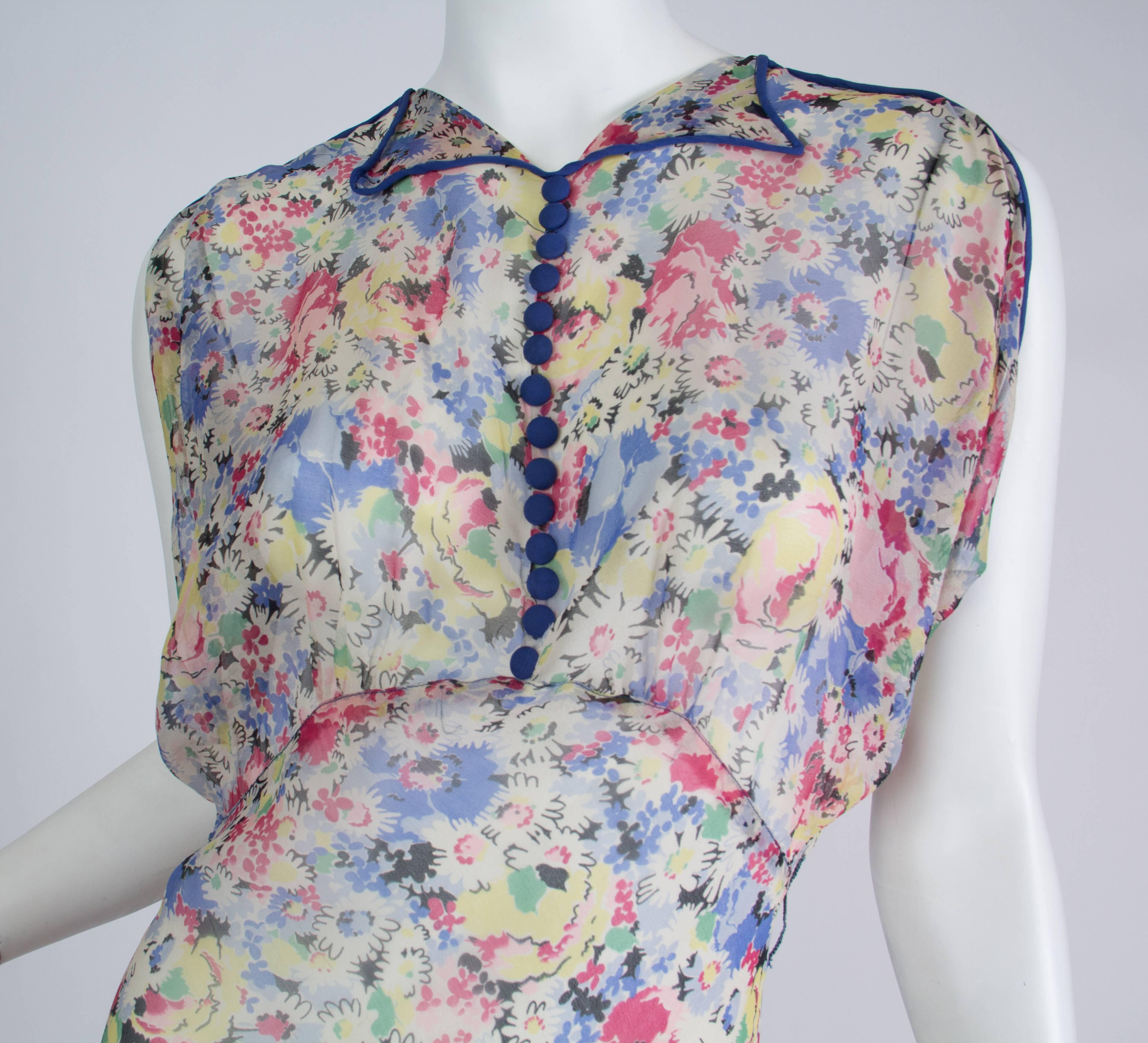 1930s Bias Cut Silk Chiffon Dress 3