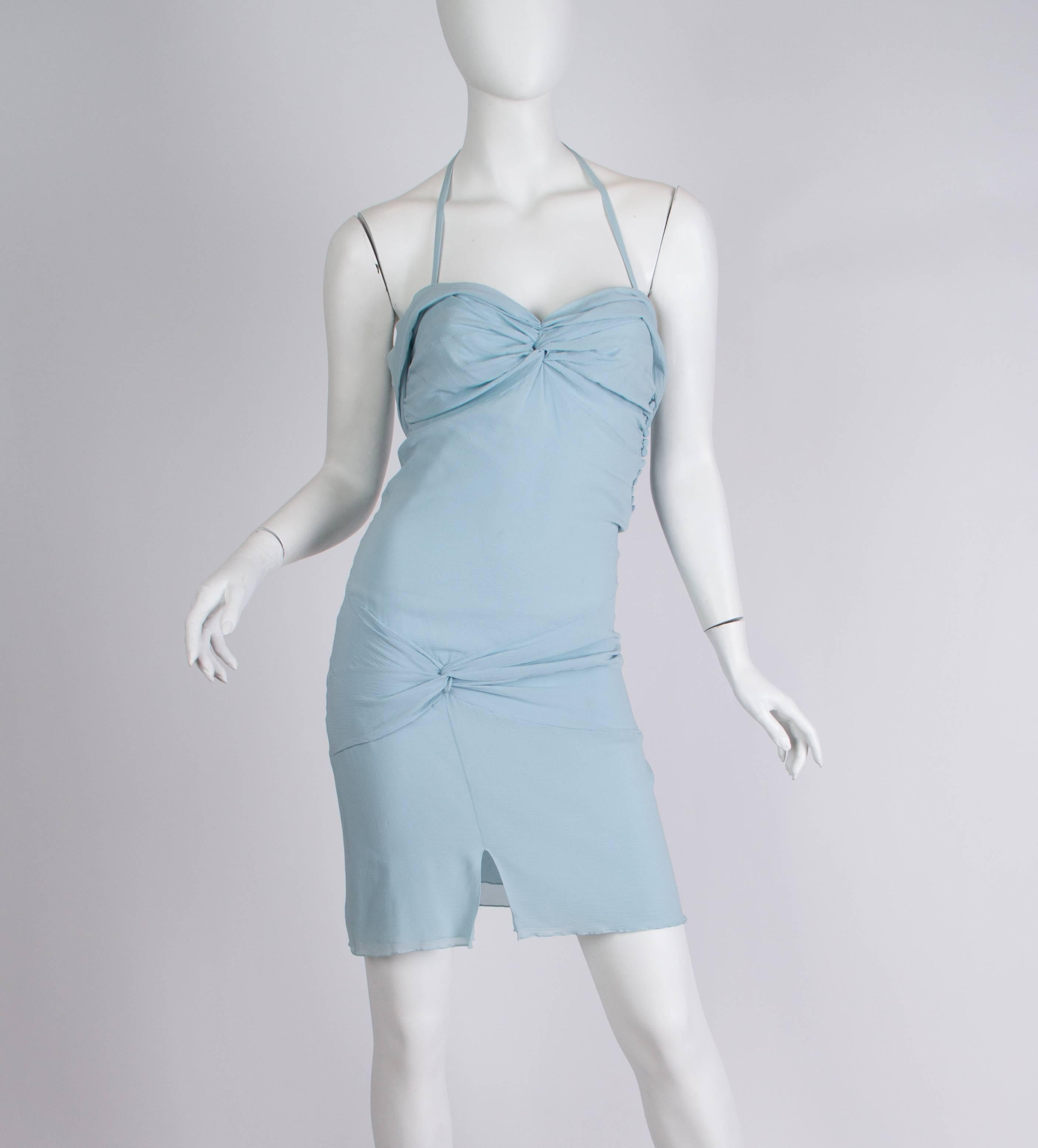 1990S JOHN GALLIANO CHRISTIAN DIOR Baby Blue Silk Chiffon Iconic Slip Dress As Seen On Linda In Vogue