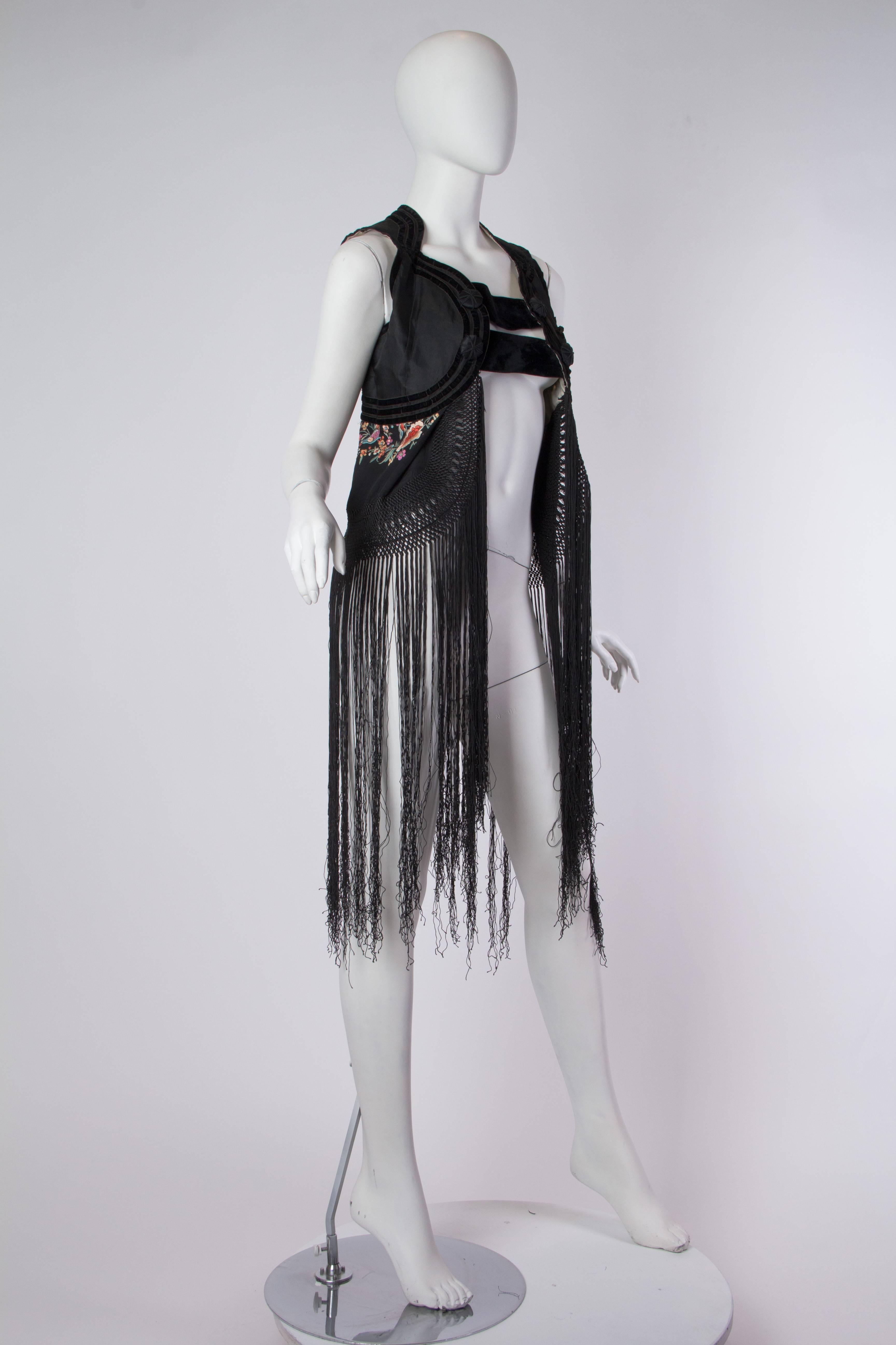 MORPHEW COLLECTION Black Silk Antique Vest With Chinese Embroidery & Hand-Knotted Fringe
MORPHEW COLLECTION is made entirely by hand in our NYC Ateliér of rare antique materials sourced from around the globe. Our sustainable vintage materials