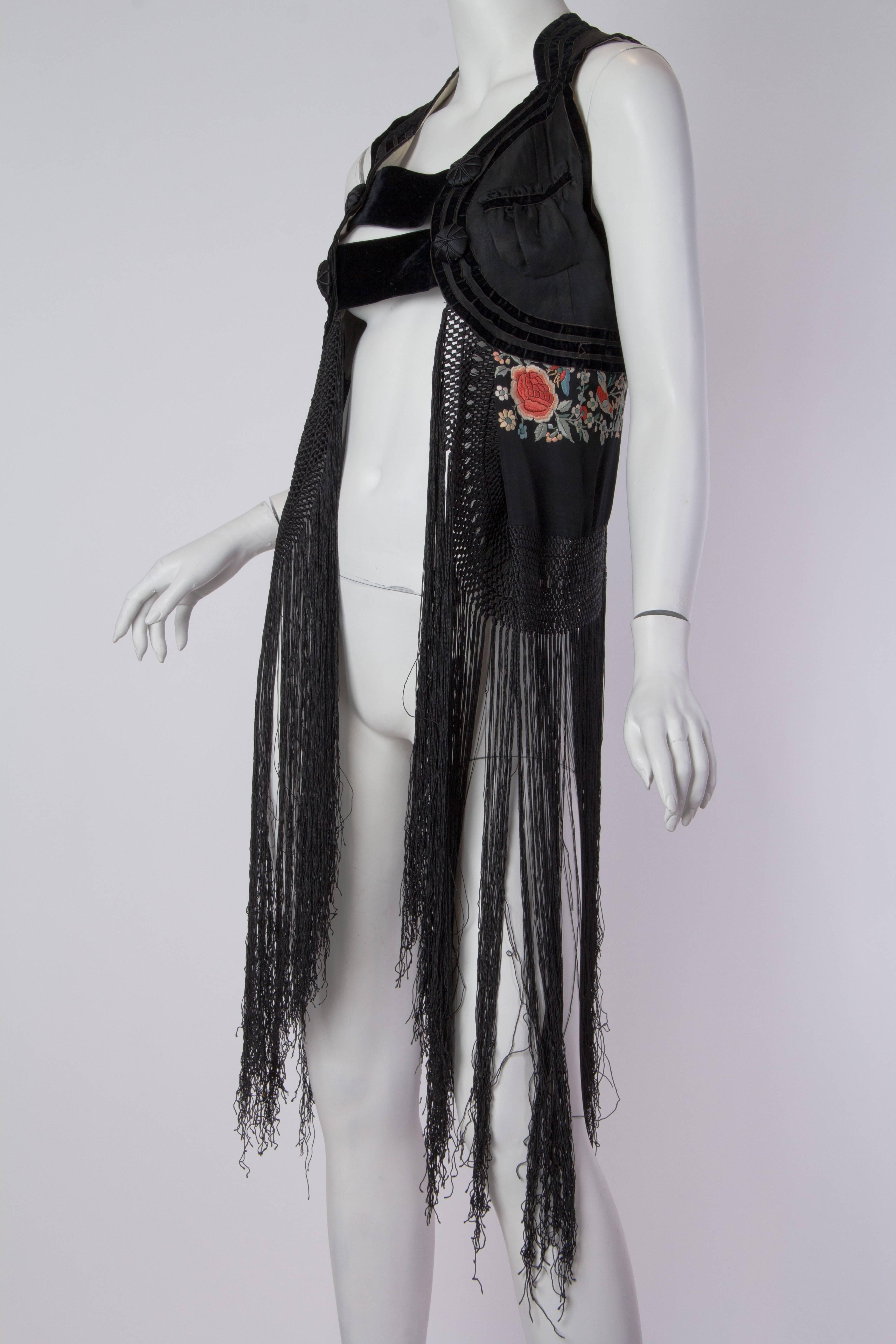 Women's MORPHEW COLLECTION Black Silk Antique Vest With Chinese Embroidery & Hand-Knott For Sale