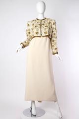 1980S KLEINFELD Ivory & Gold Silk Faille Hand Beaded And Embroidered Gown With