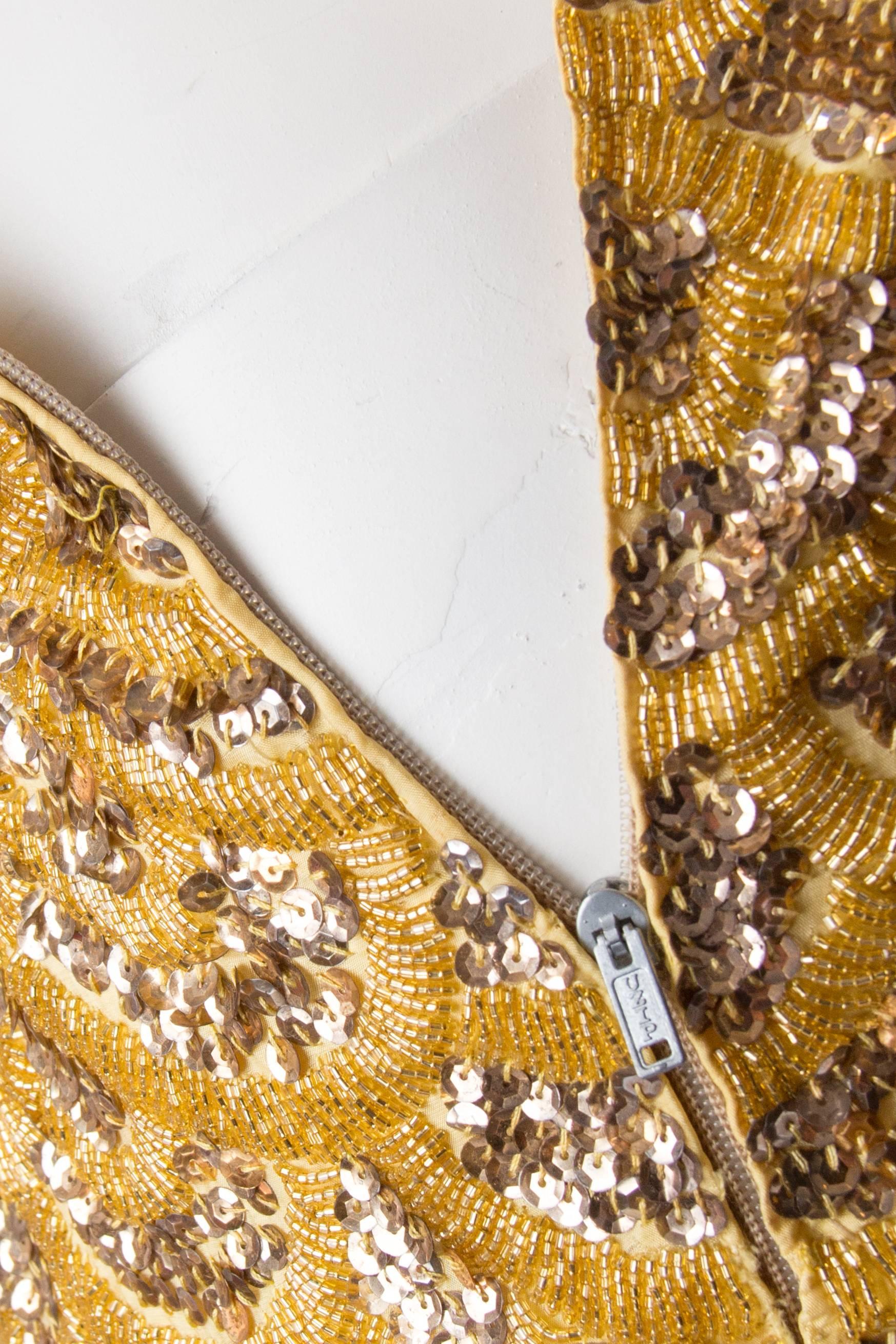Early 1960s Beaded Gold Fringe Bombshell Mermaid Dress 1