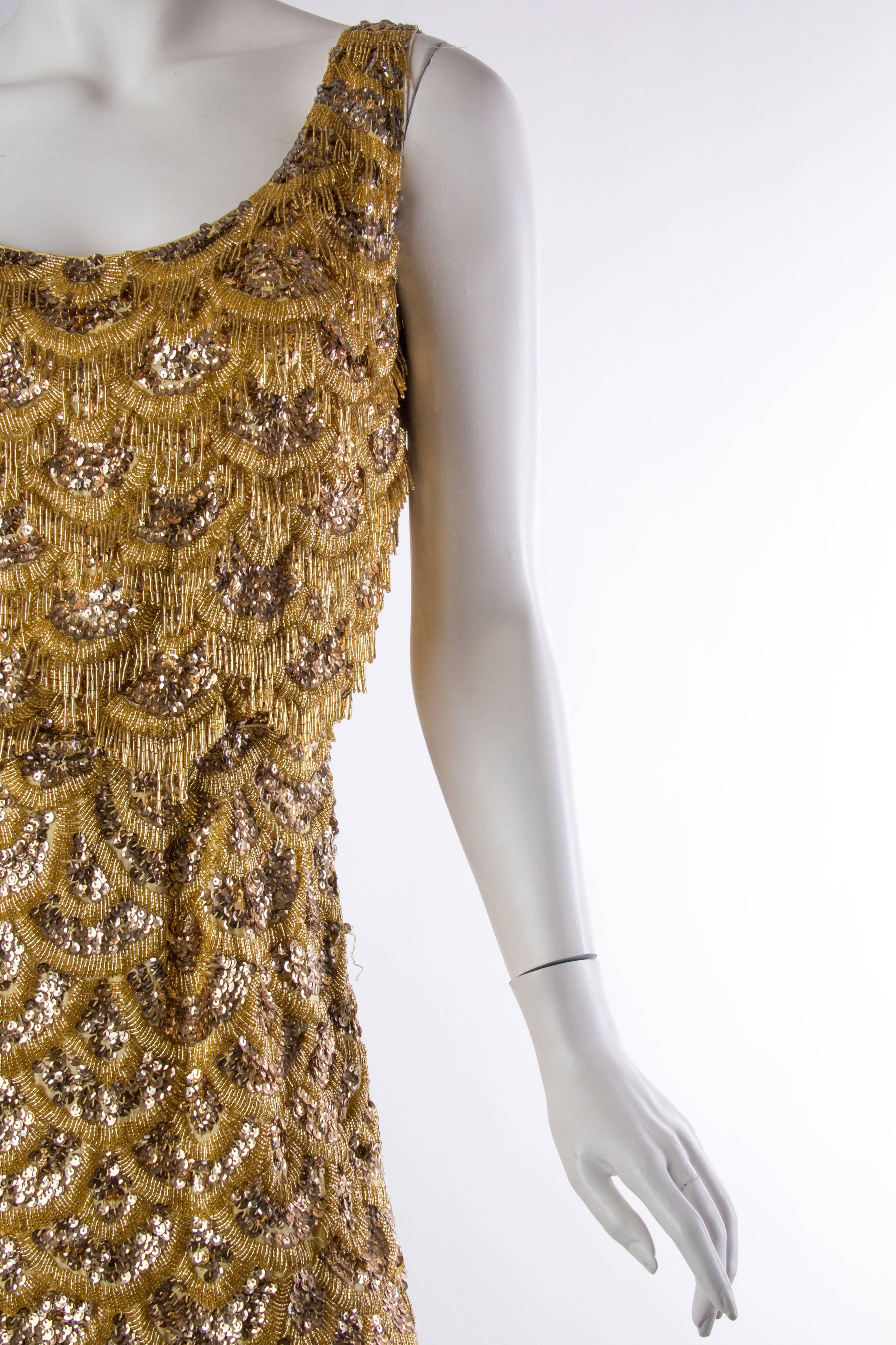 Women's Early 1960s Beaded Gold Fringe Bombshell Mermaid Dress
