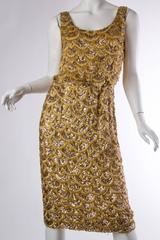 Early 1960s Beaded Gold Fringe Bombshell Mermaid Dress