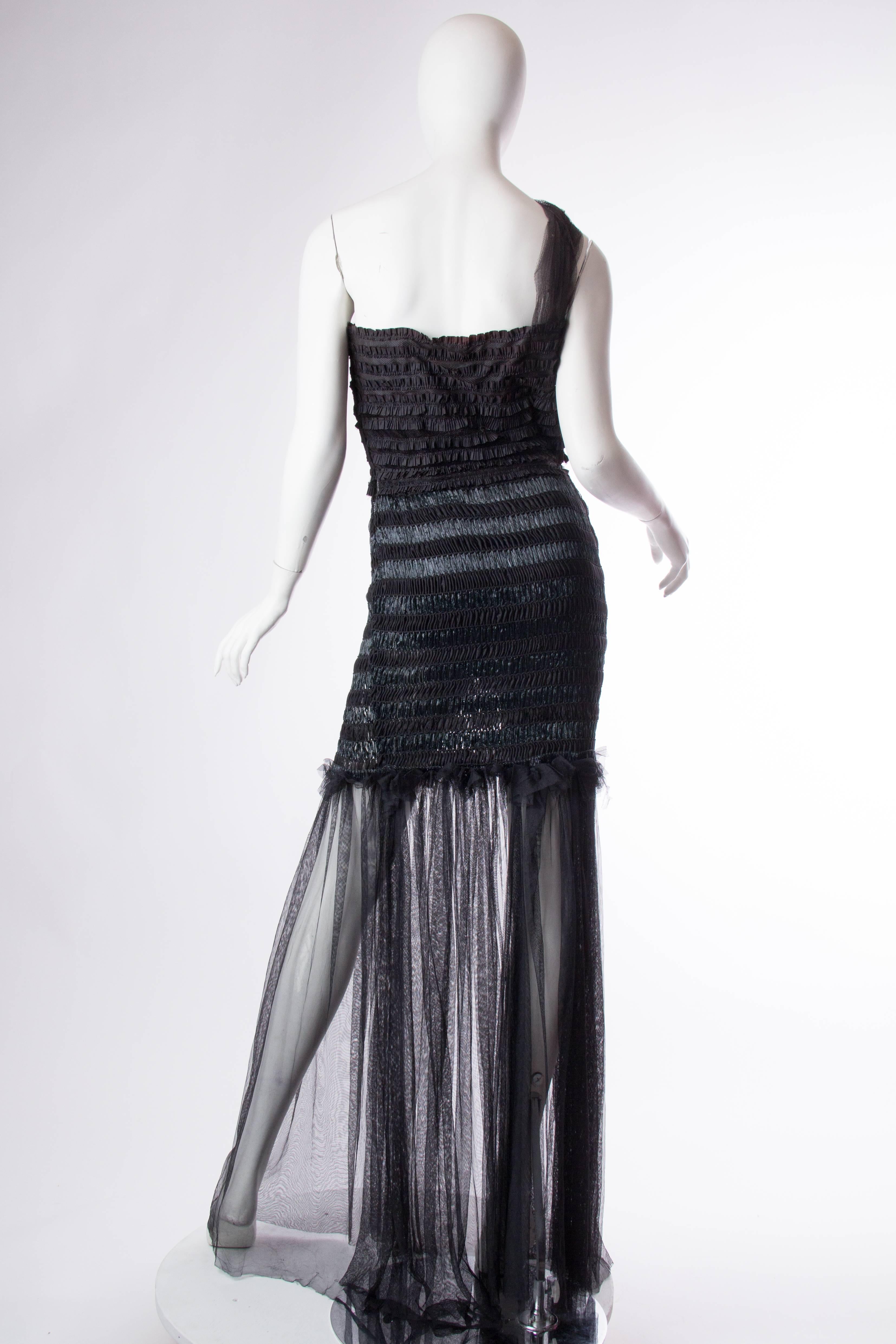 Women's Sheer Net and Ruffled Dress