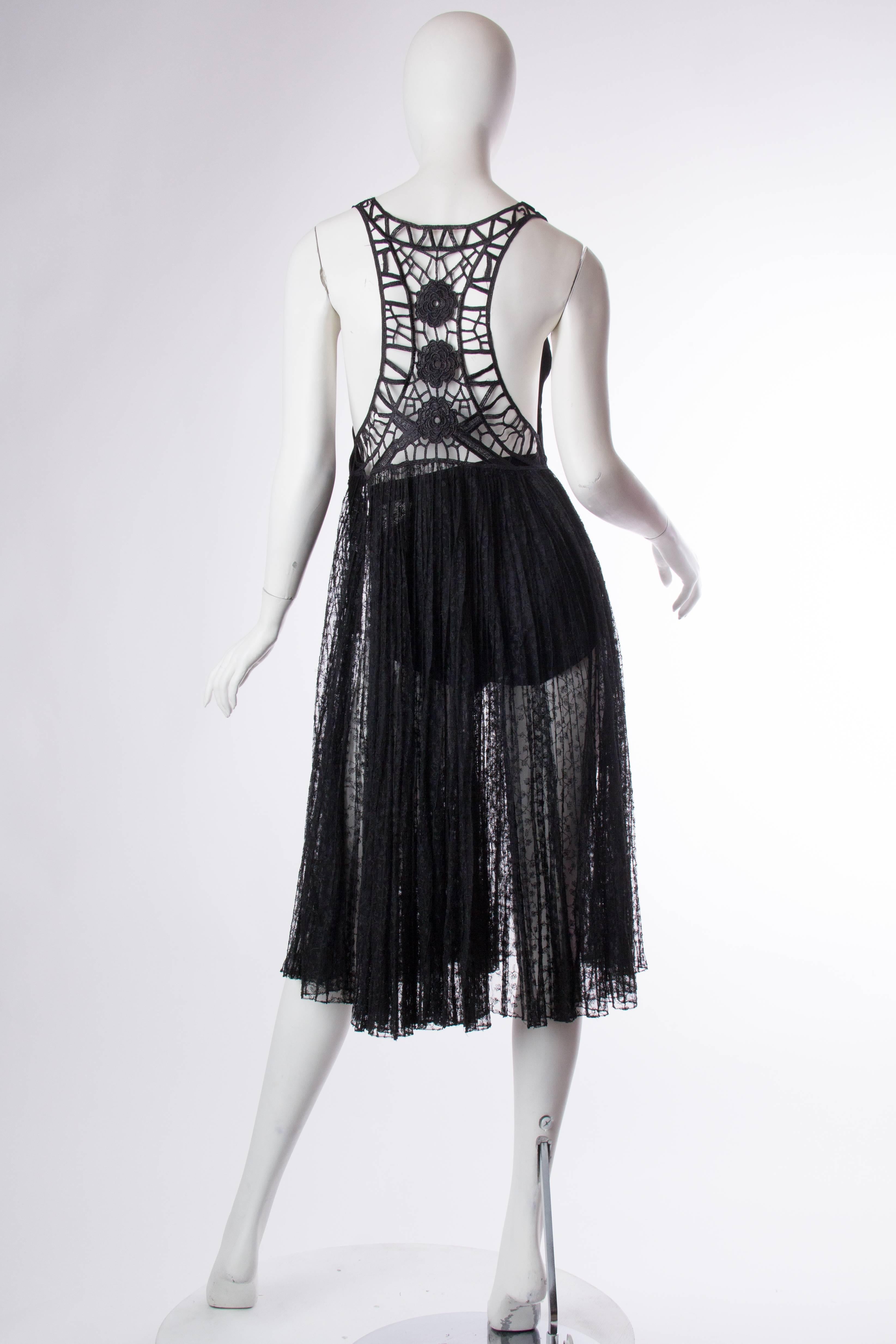 Sheer vintage black lace dress with 1970s racer back lace  In Excellent Condition In New York, NY