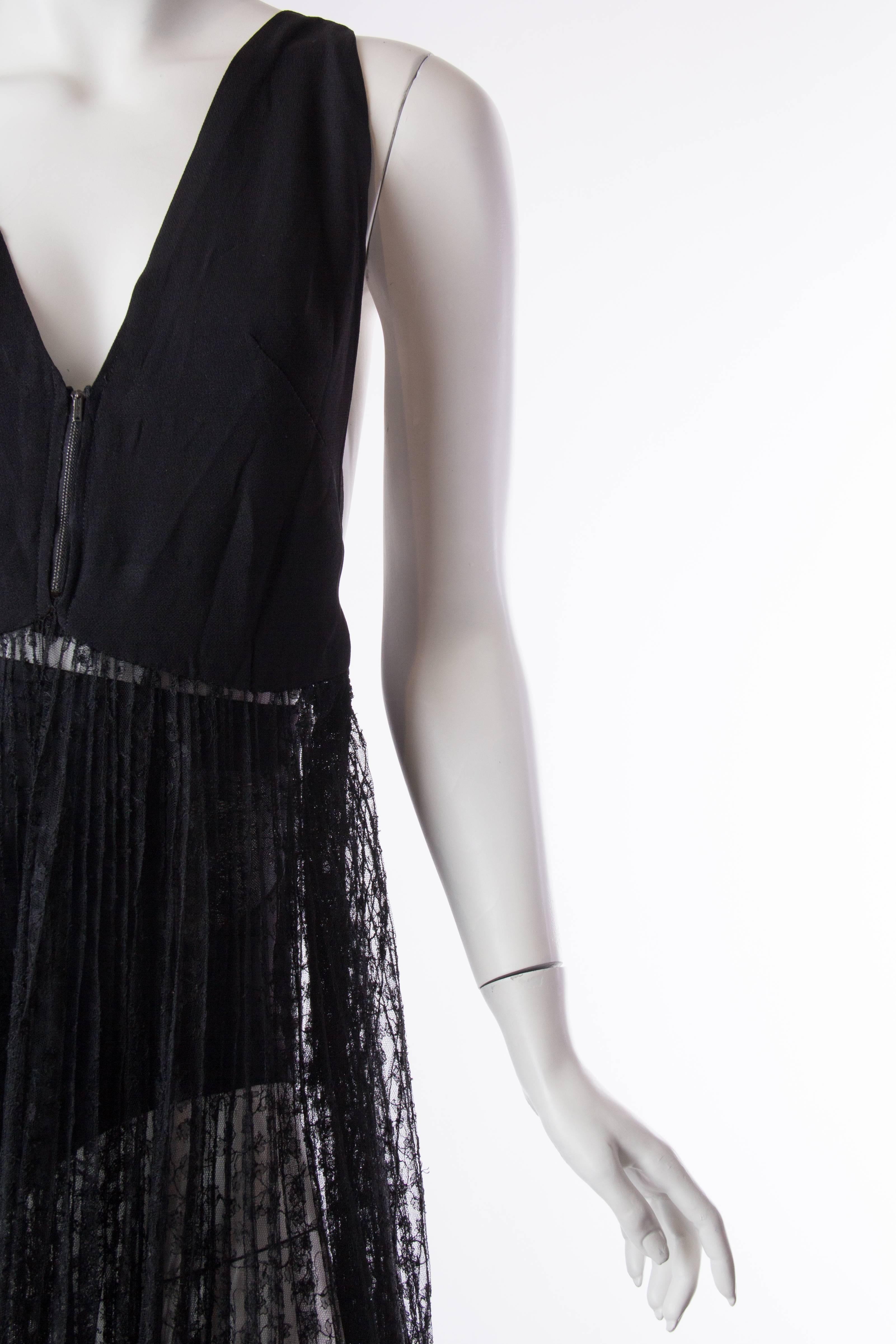 Women's Sheer vintage black lace dress with 1970s racer back lace 