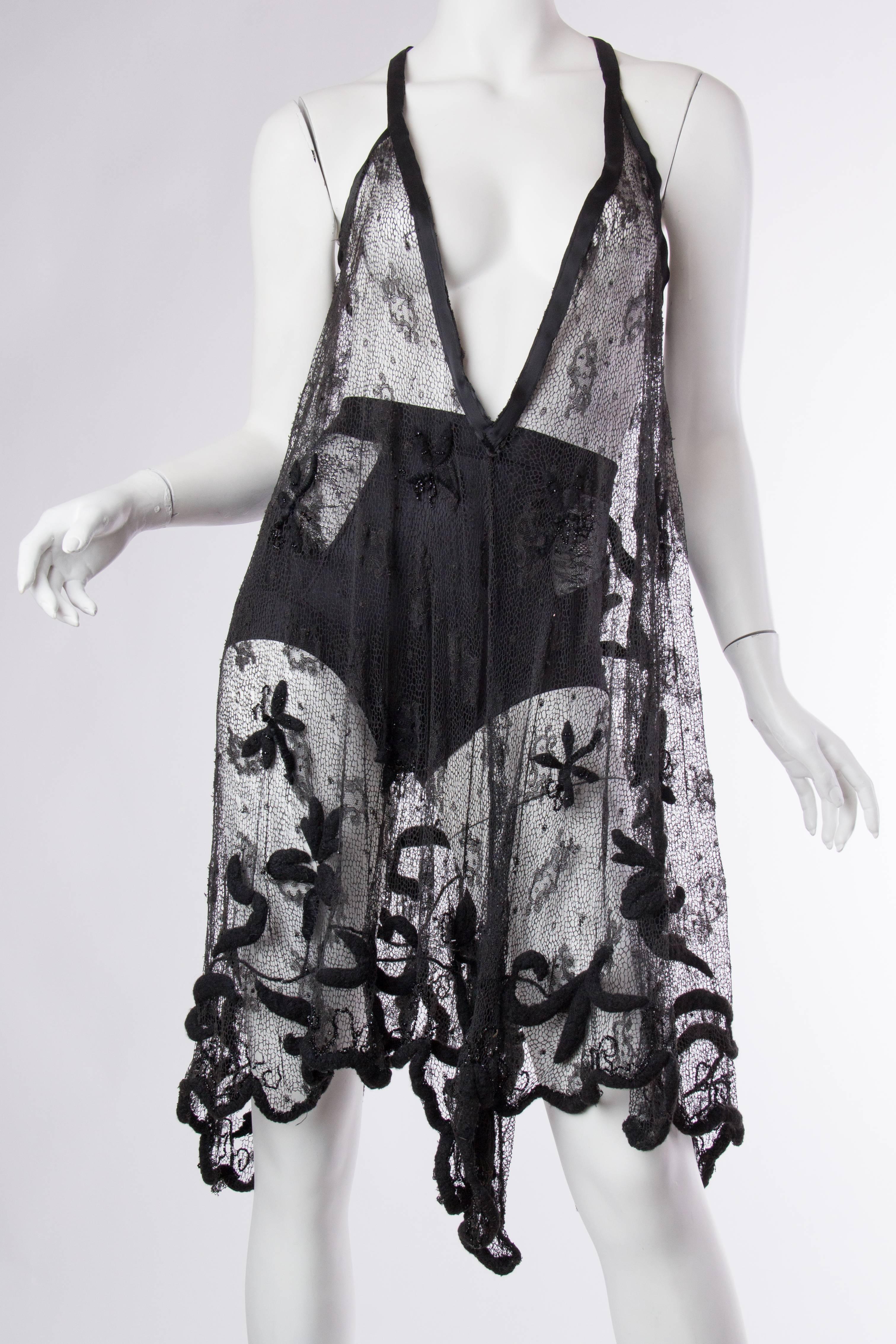 Reversible Dress made from Victorian Lace with amazing 3-d embroidery of art nouveau dragonflys.