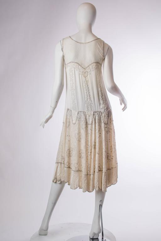1920S Cream Beaded Silk and Chantilly Lace Drop Waist Flapper Bridal ...