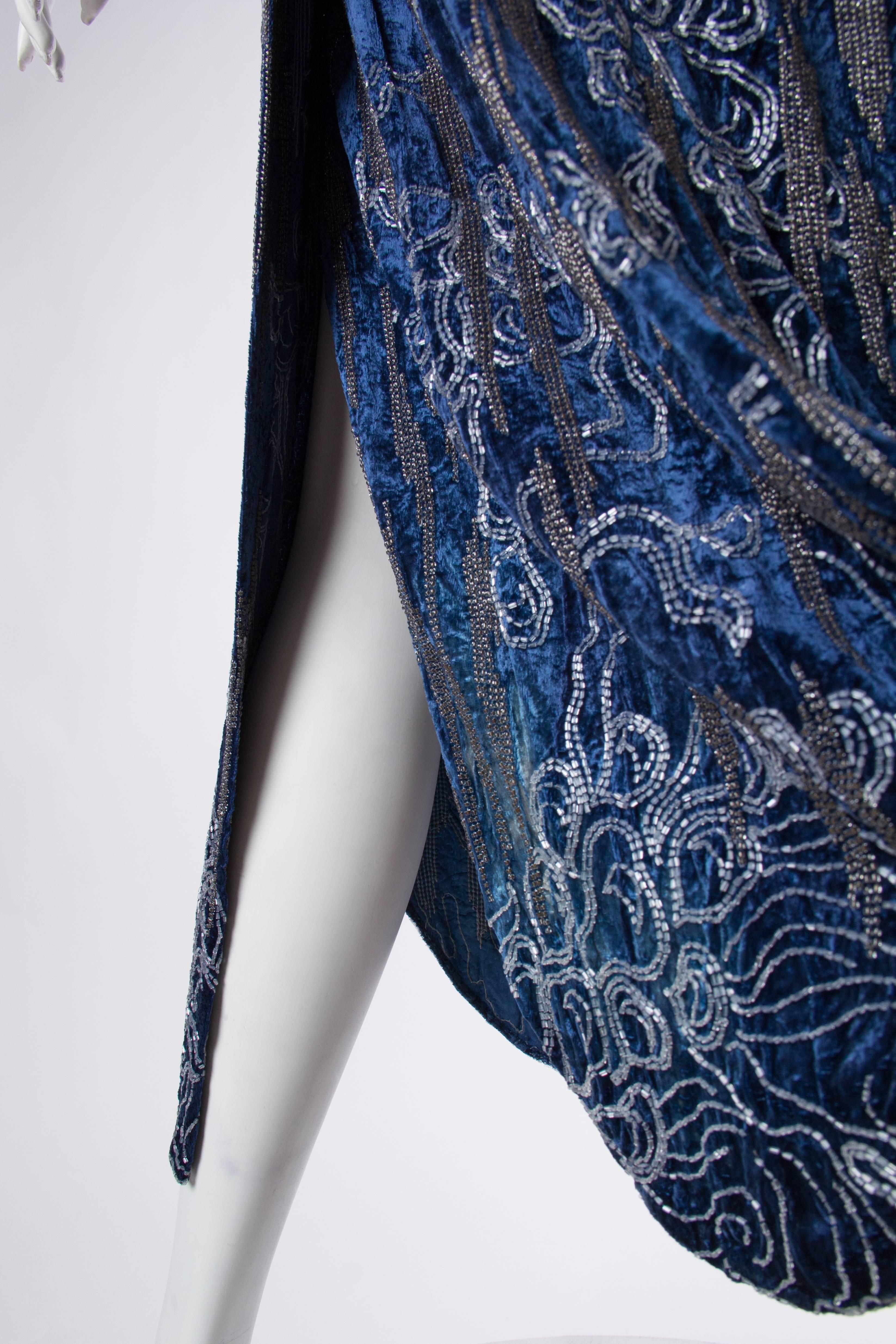 1920S Sapphire Blue  Silk Velvet Abstract Deco Beaded Cocktail Dress With Side  1