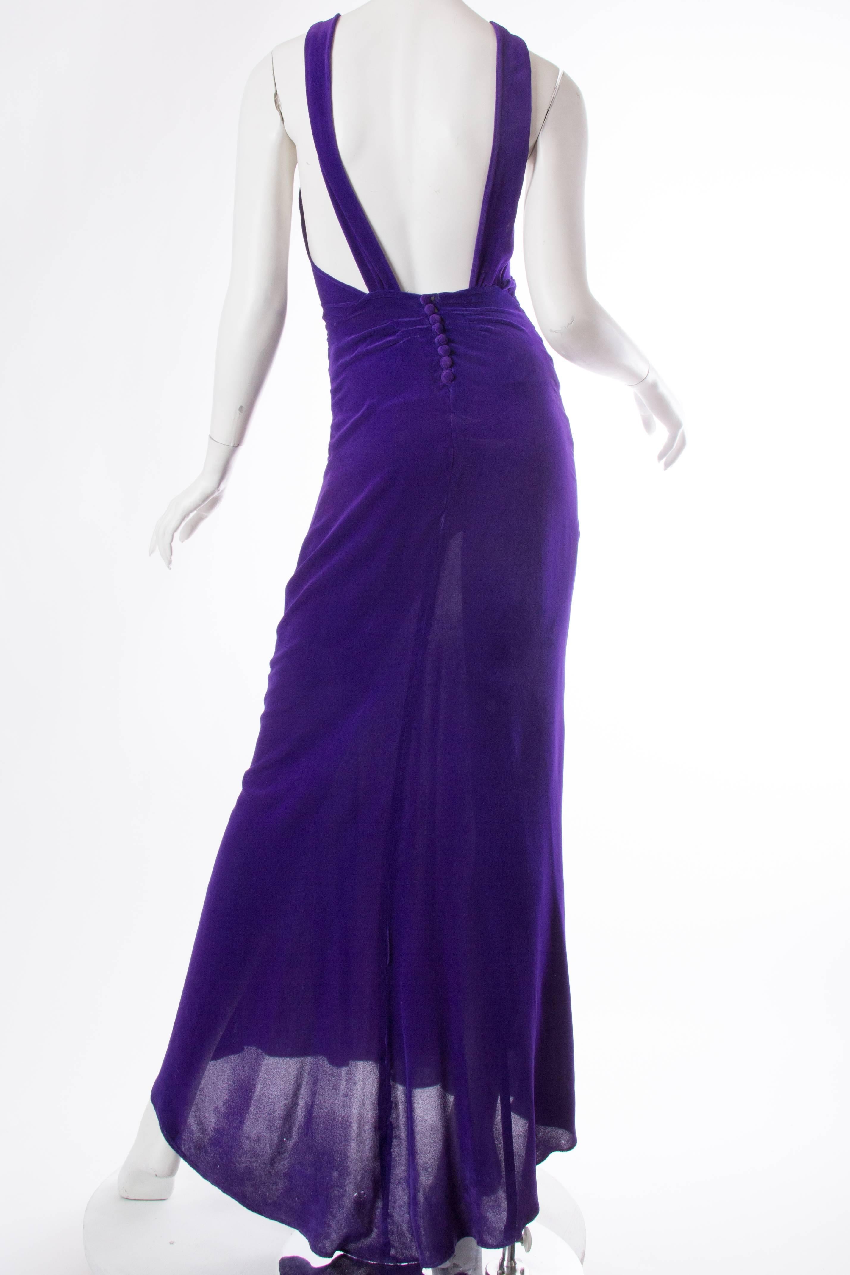 1930s Backless Bias Cut Silk Velvet Gown 3