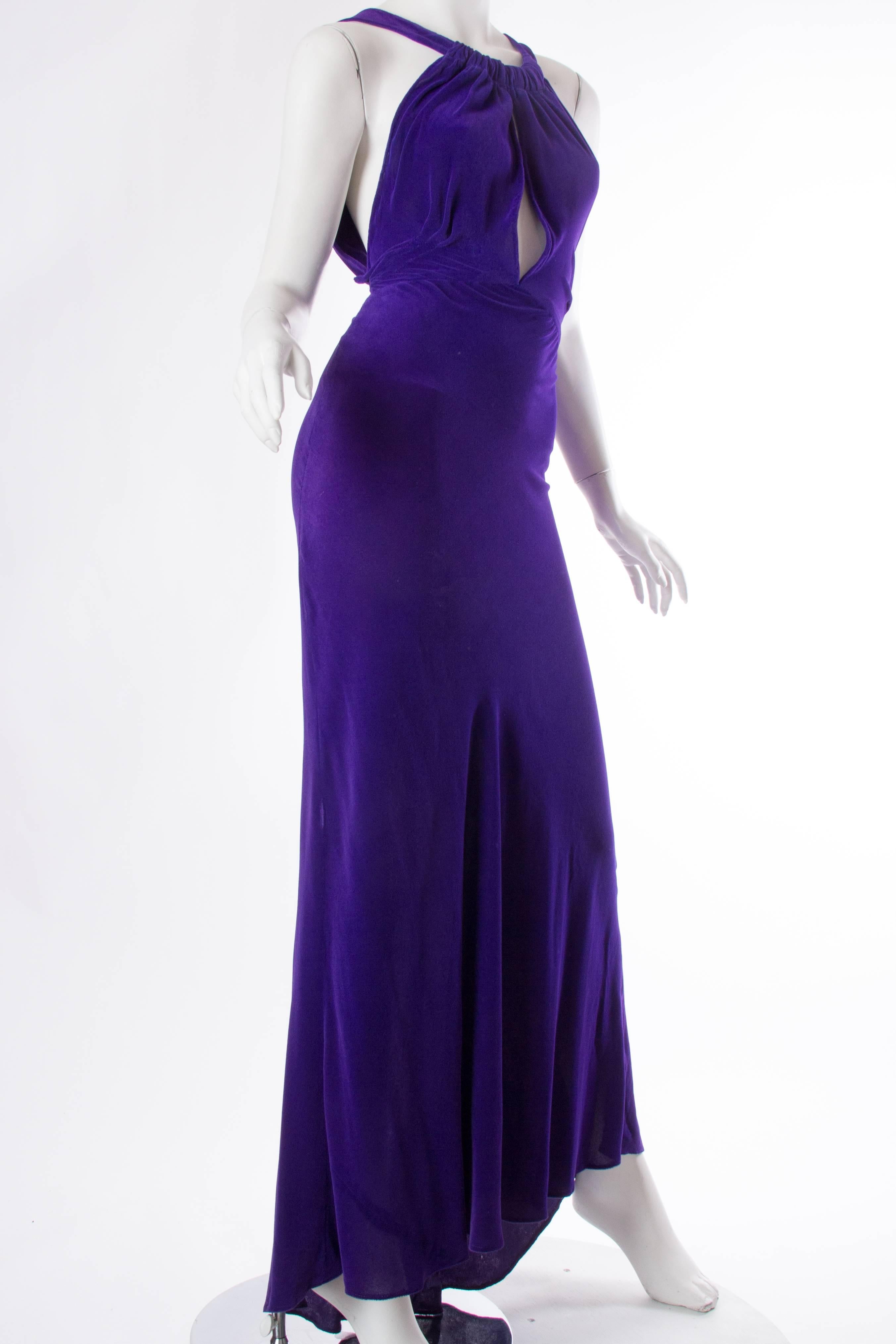 1930s Backless Bias Cut Silk Velvet Gown In Excellent Condition In New York, NY