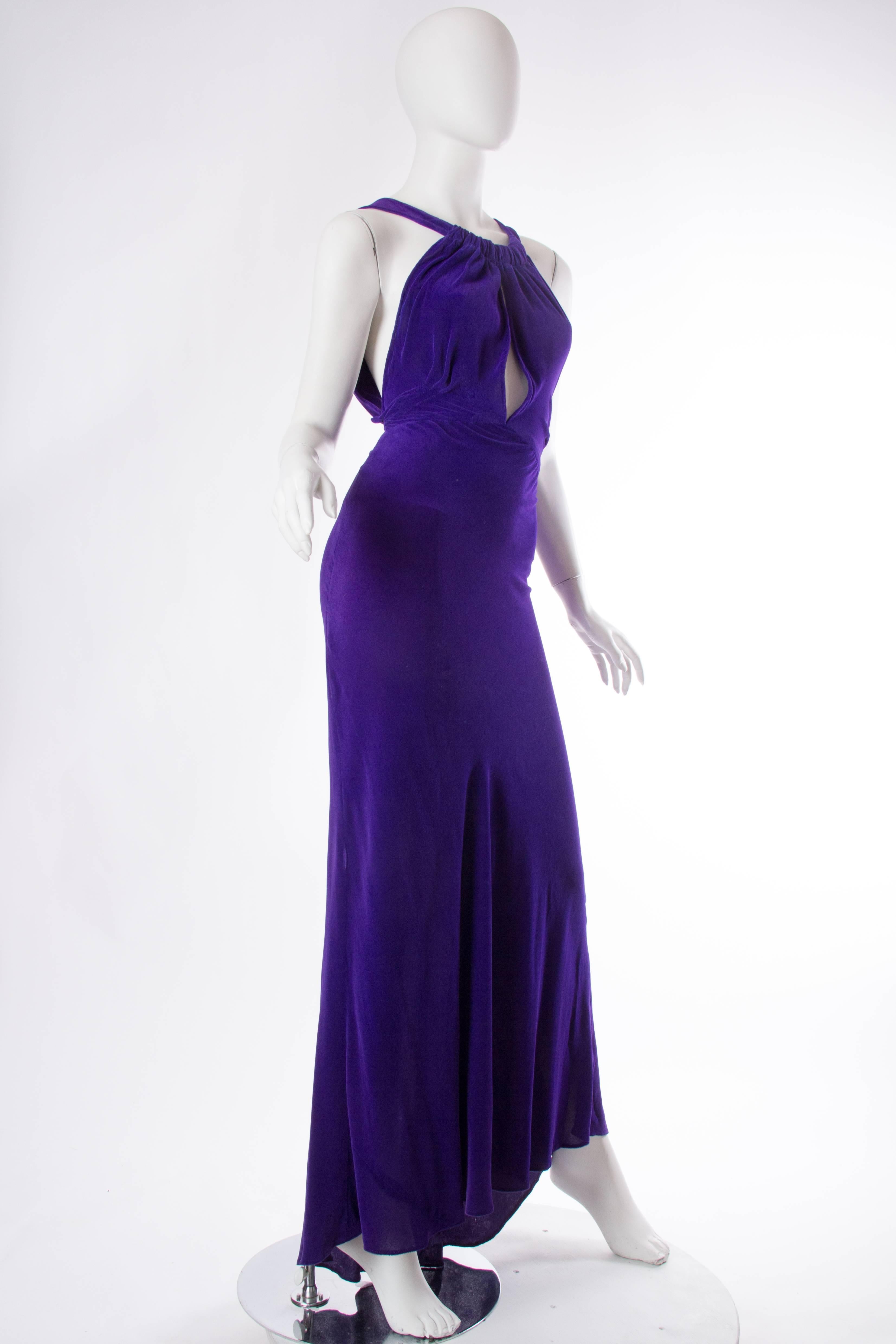 Purple 1930s Backless Bias Cut Silk Velvet Gown
