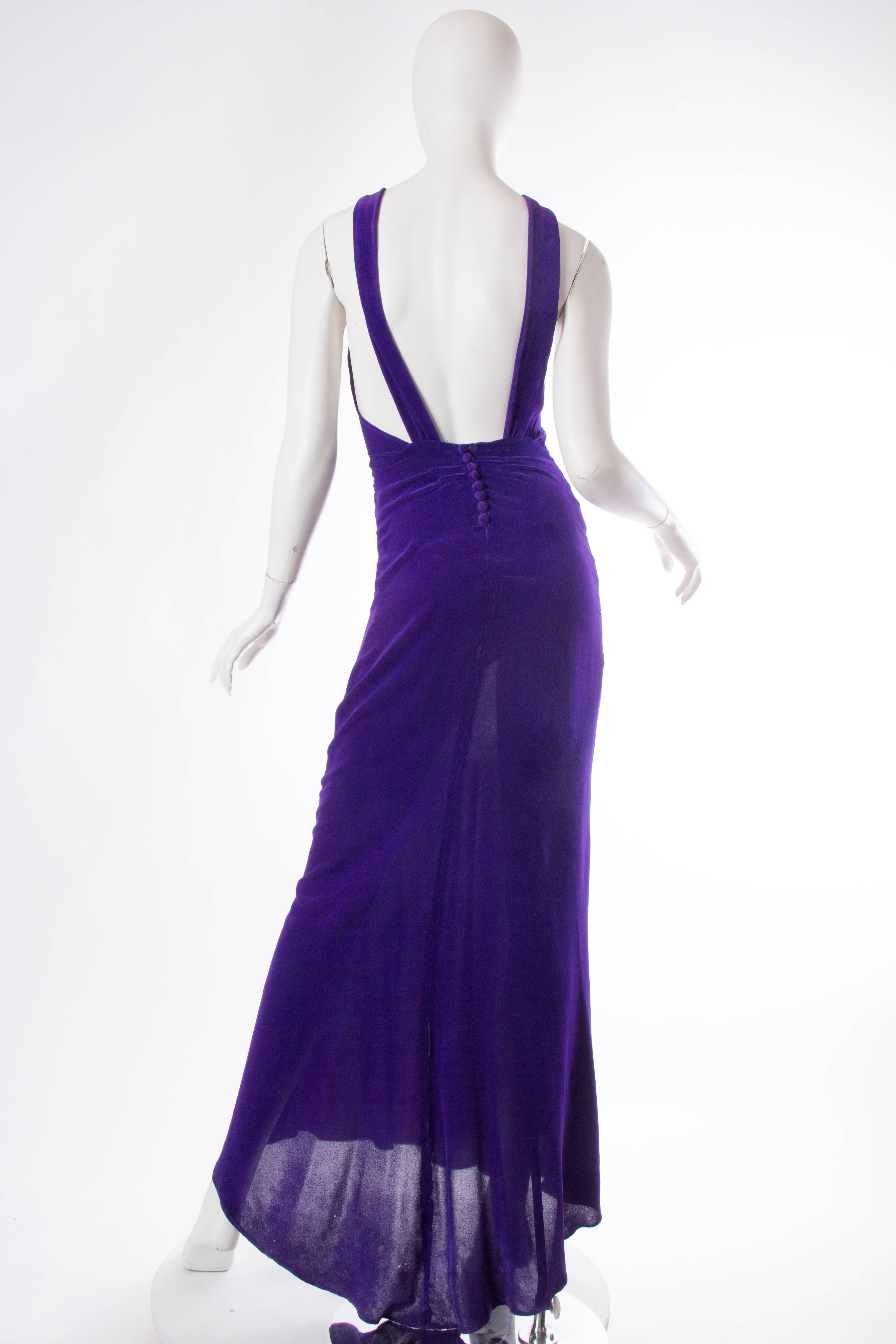 1930s Backless Bias Cut Silk Velvet Gown 2