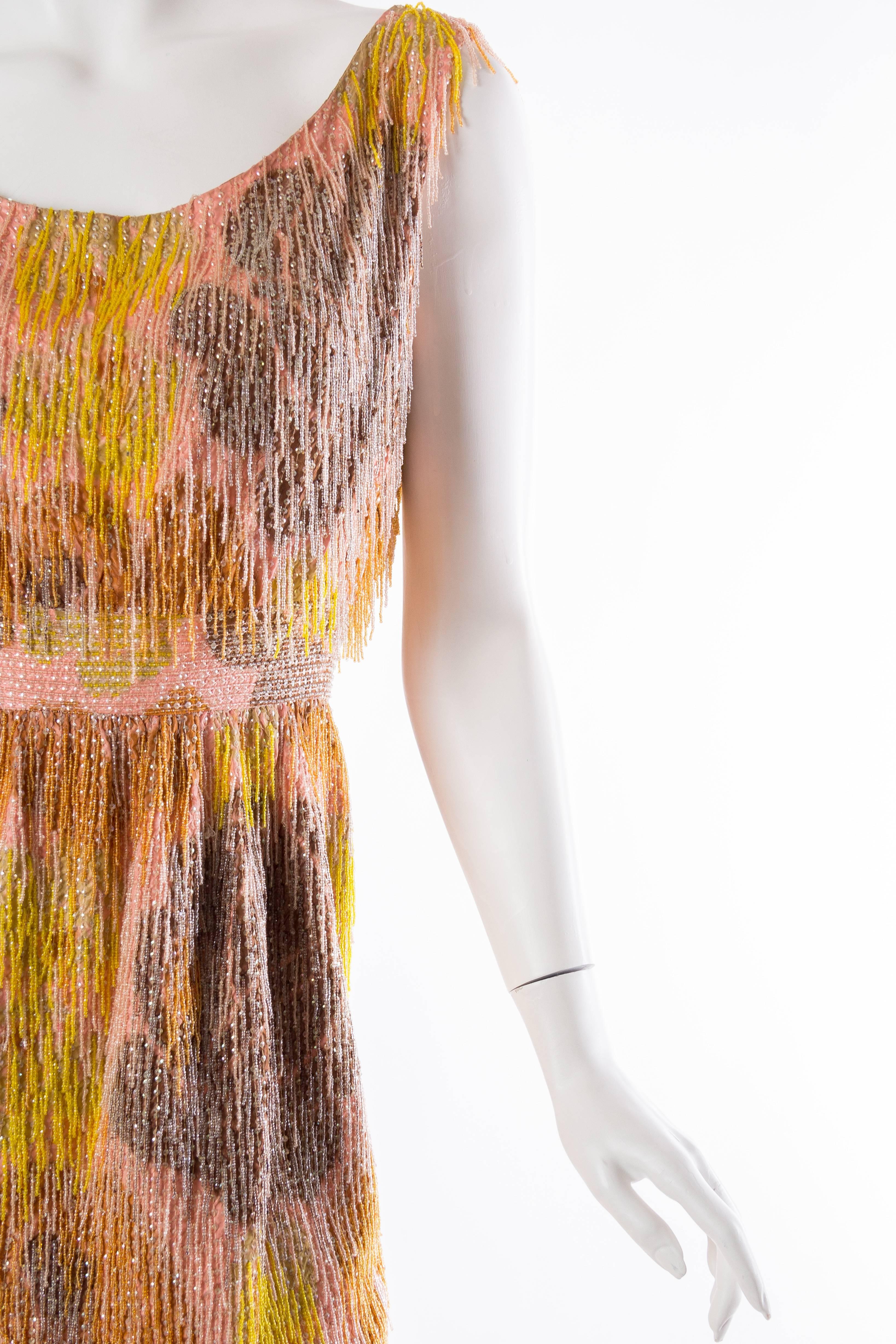 Brown 1950S CARVEN Amber Haute Couture Silk Taffeta Handwoven Floral Ikat Cocktail Dr For Sale