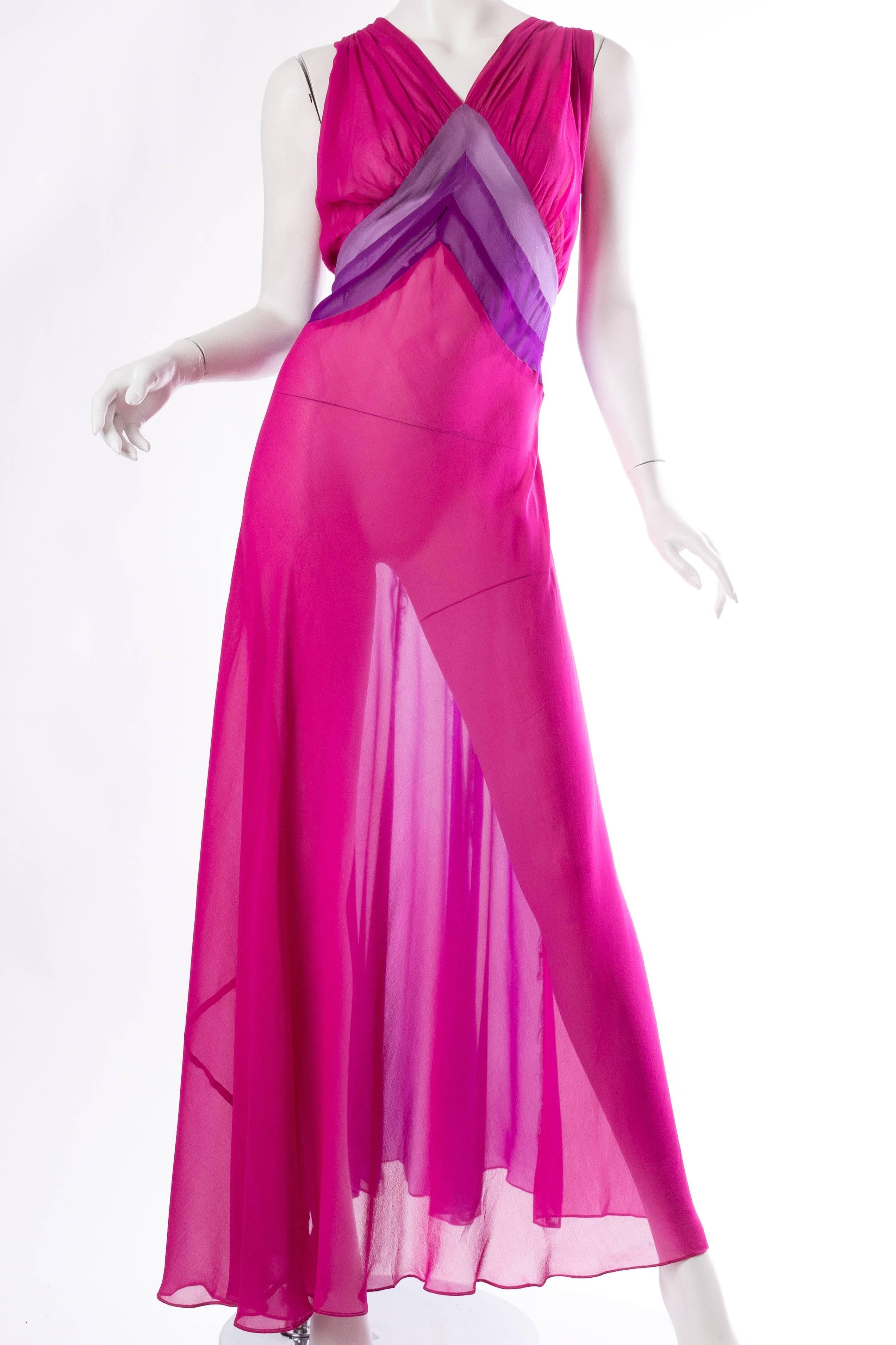 Purple 1930s Silk Chiffon Bias-Cut Dress