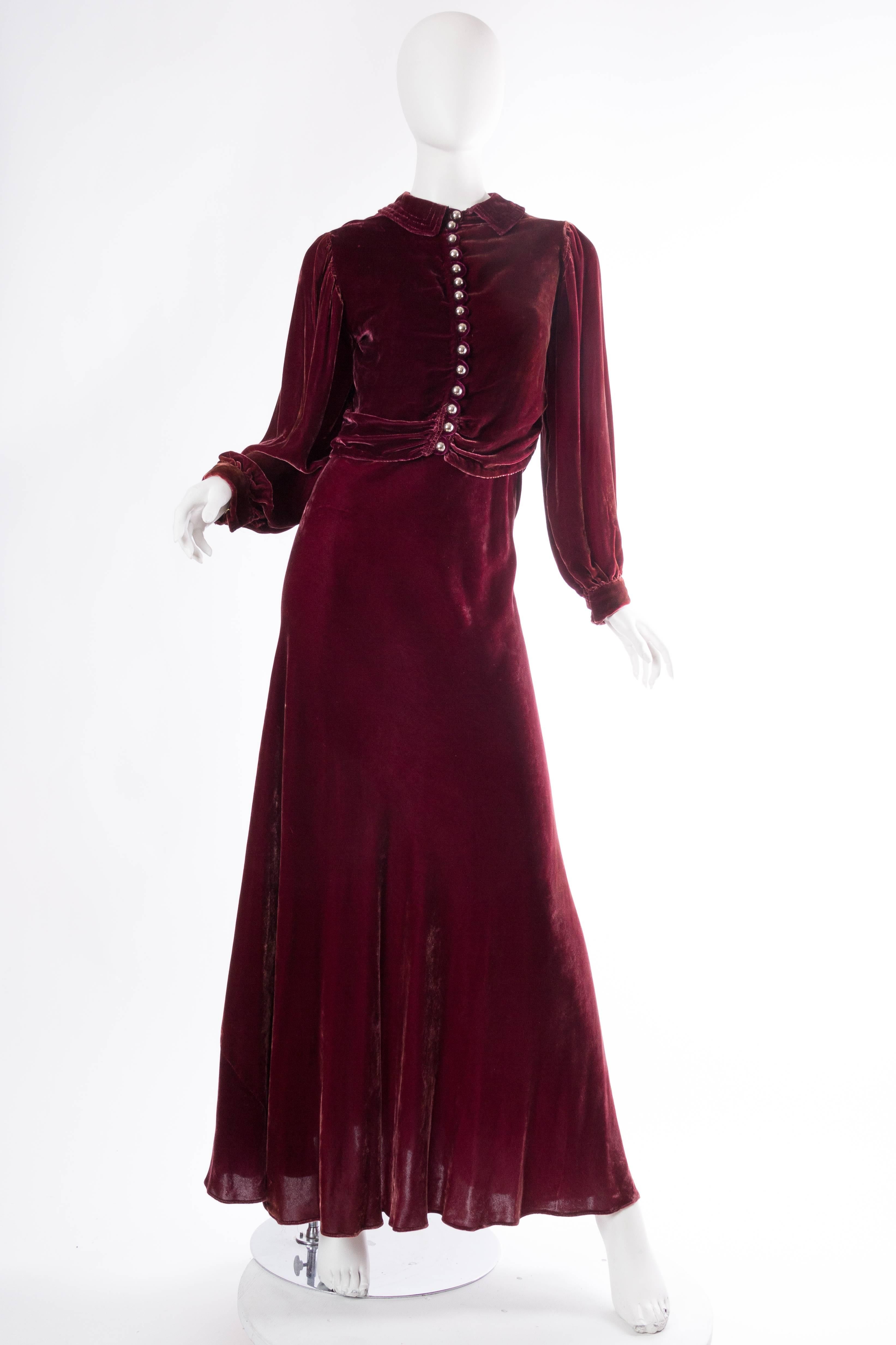 Black Backless Silk Velvet Gown from the 1930s with Matching Jacket
