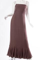 1970S MALCOLM STARR Chocolate Brown Silk Chiffon Boho Ruffled Gown