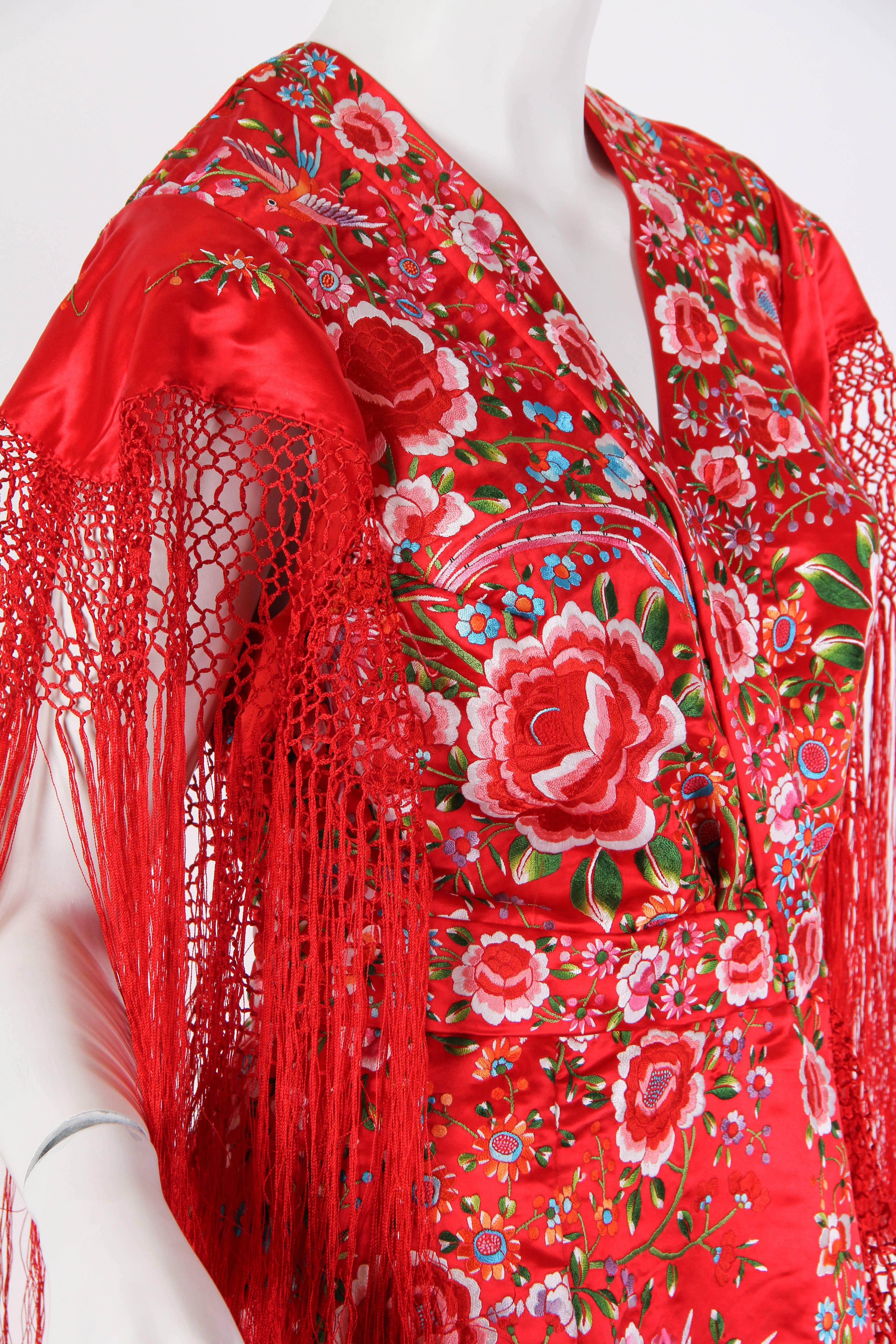 Phenomenal Hand-Embroidered Chinese Shawl Dress with Fringe 2