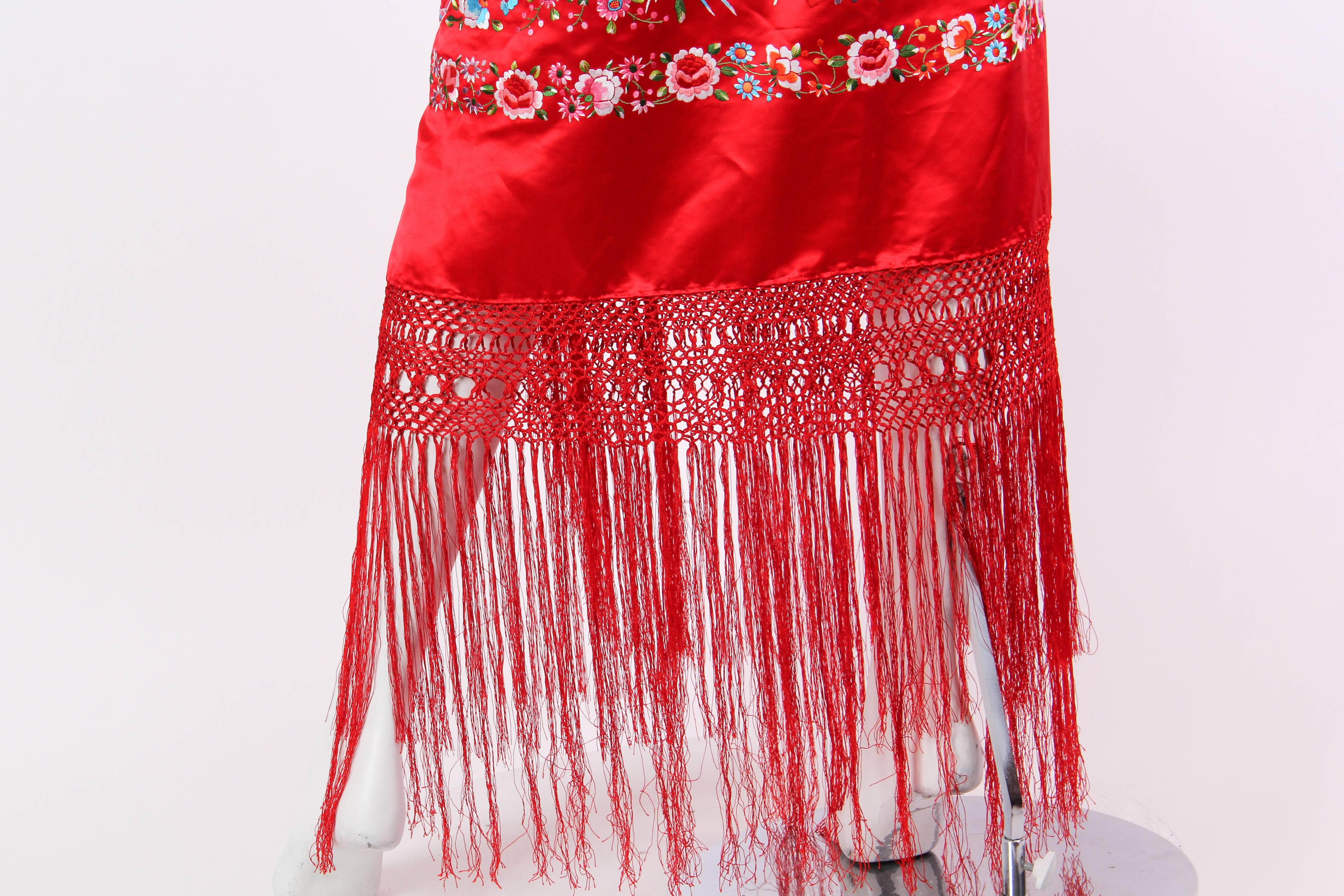 Phenomenal Hand-Embroidered Chinese Shawl Dress with Fringe 5