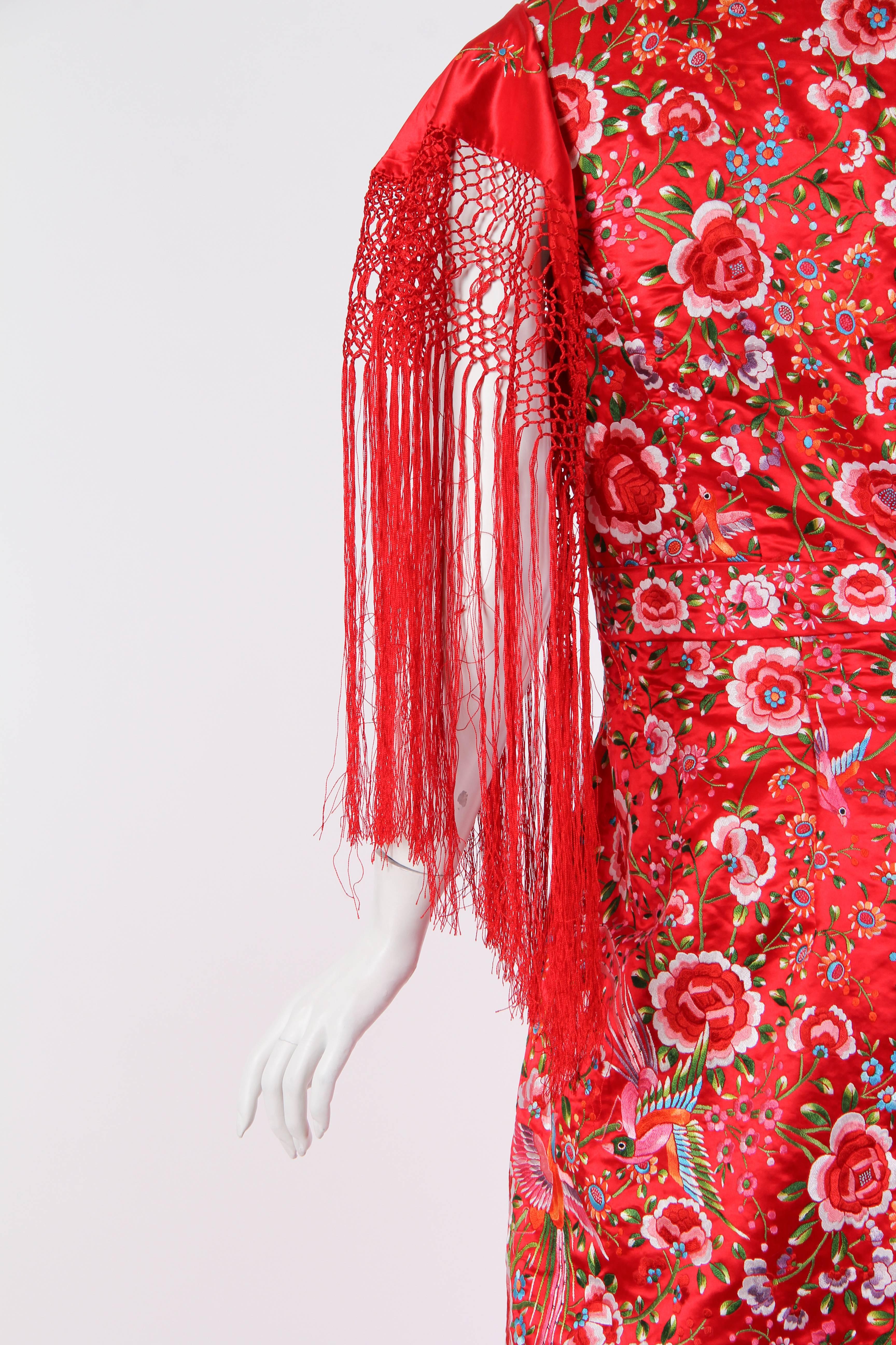Phenomenal Hand-Embroidered Chinese Shawl Dress with Fringe 3