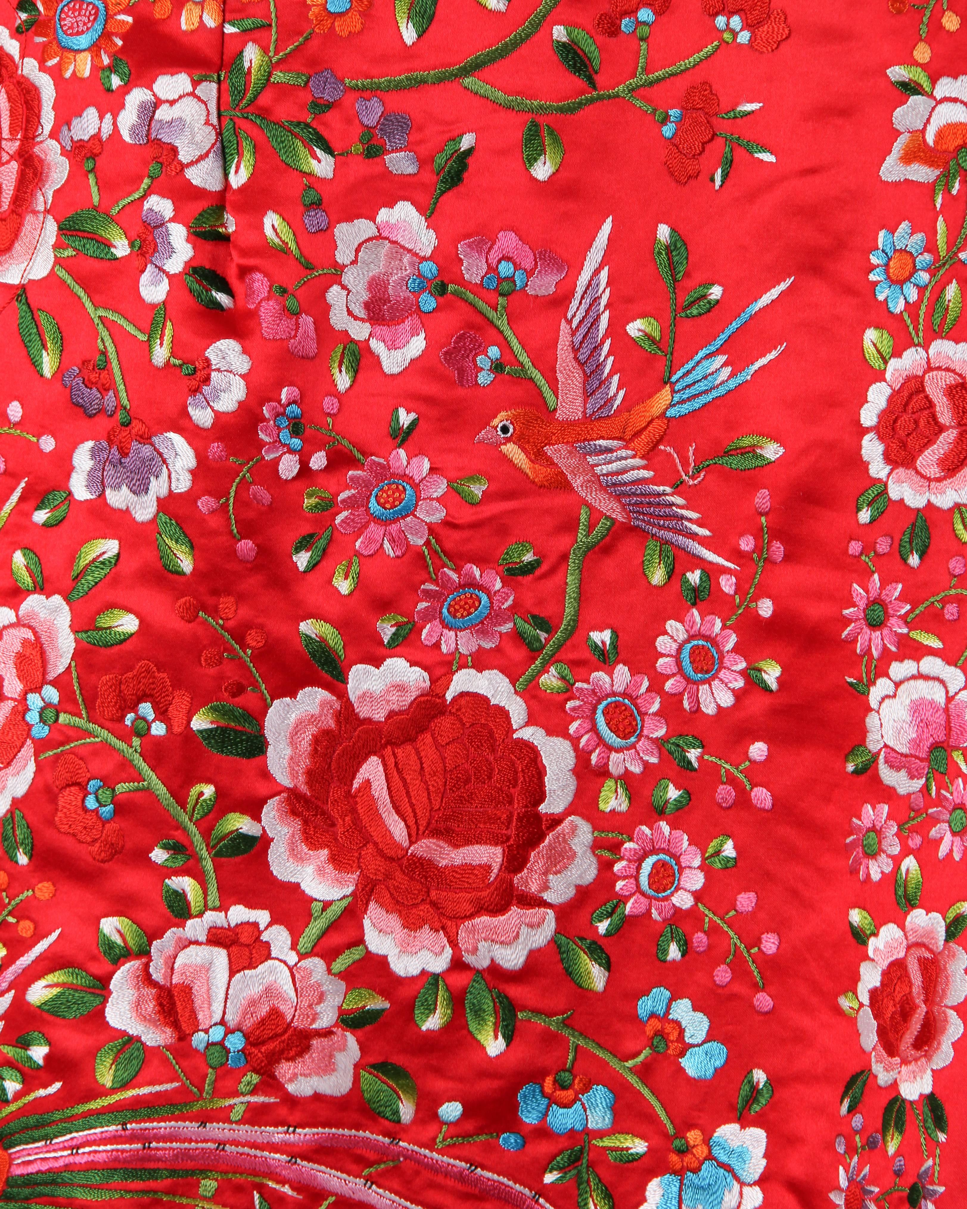 Phenomenal Hand-Embroidered Chinese Shawl Dress with Fringe 6