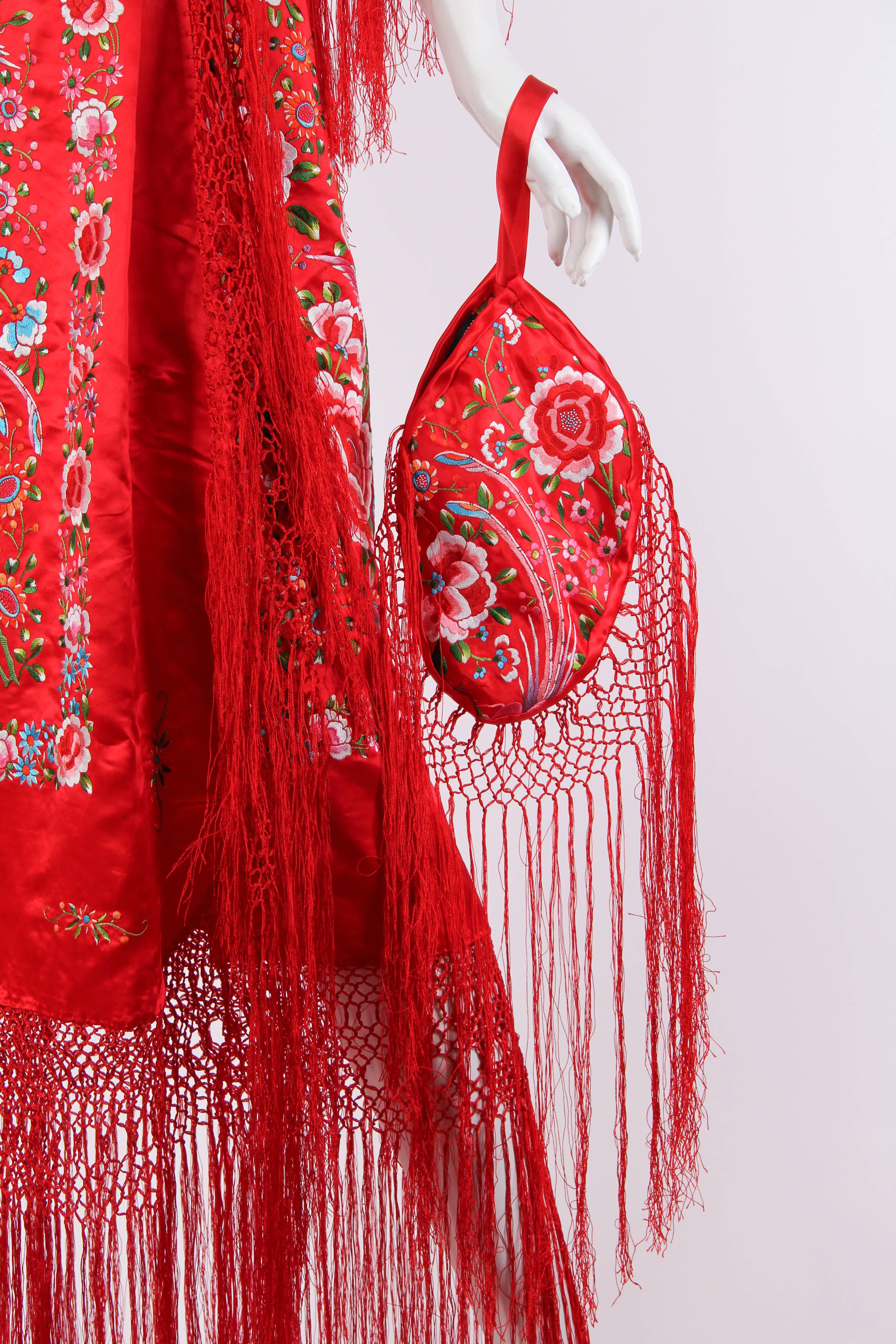 Phenomenal Hand-Embroidered Chinese Shawl Dress with Fringe 4
