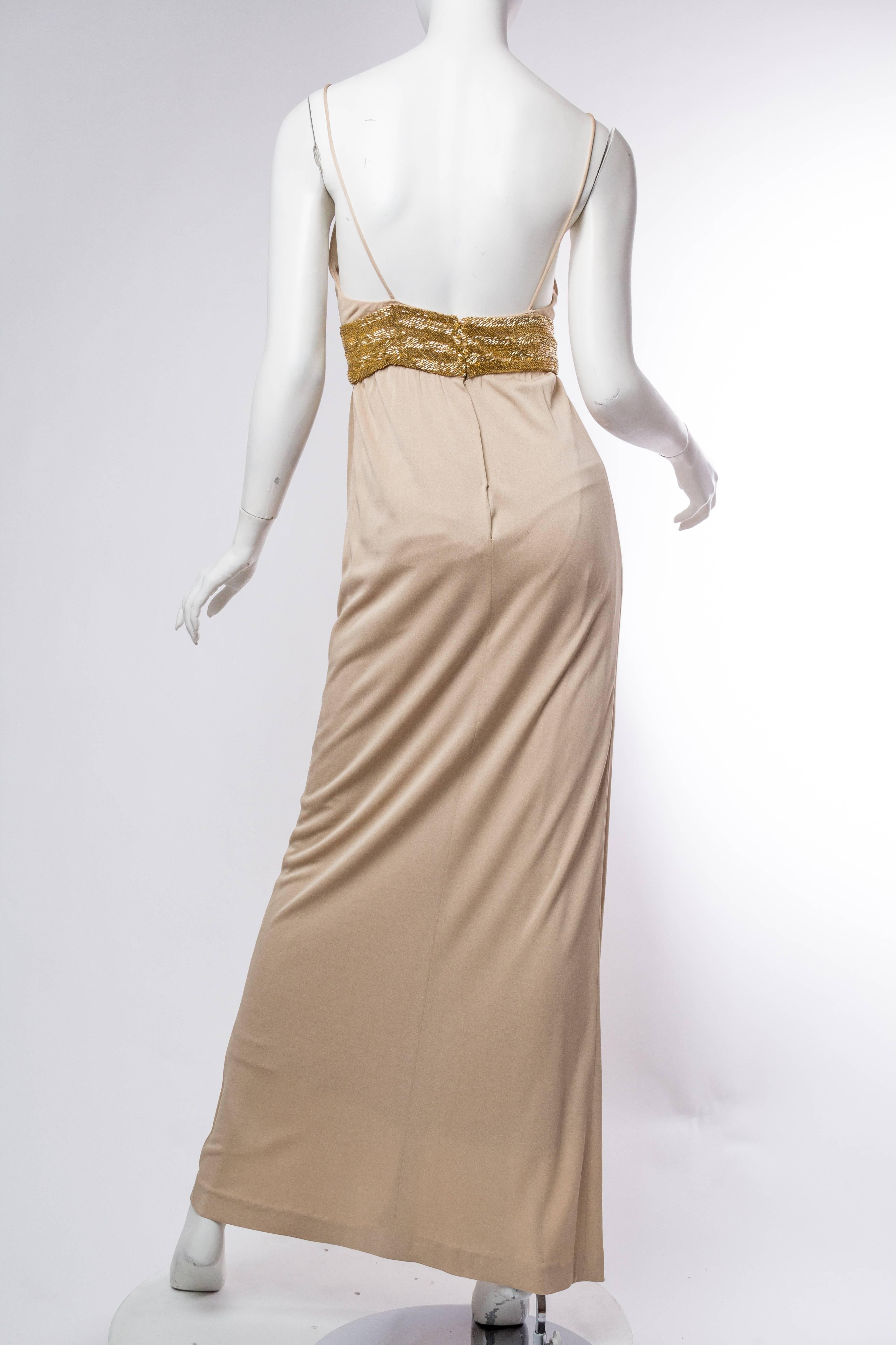 1970S  Champagne & Gold Silk Jersey Gown 4