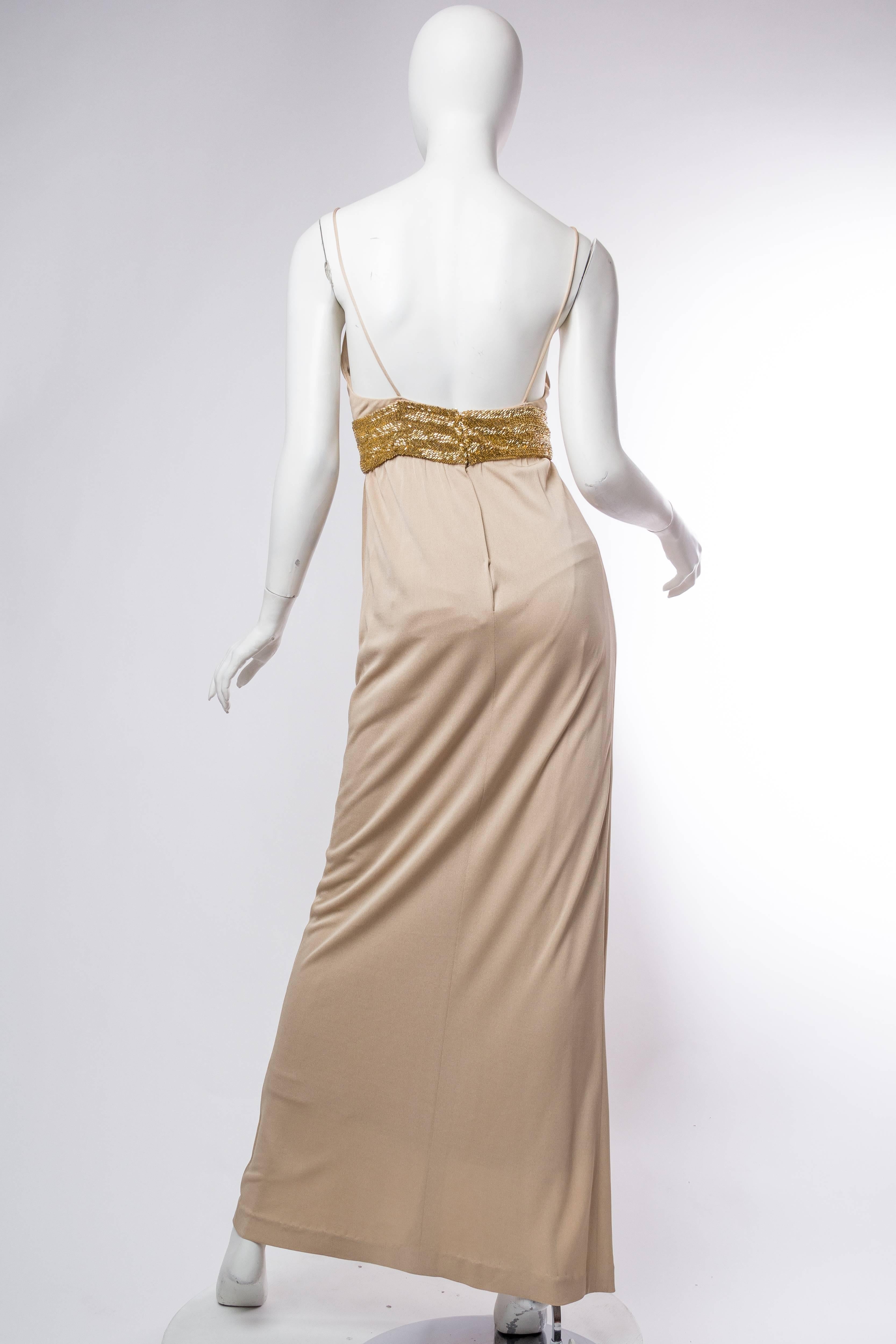 1970S  Champagne & Gold Silk Jersey Gown 3