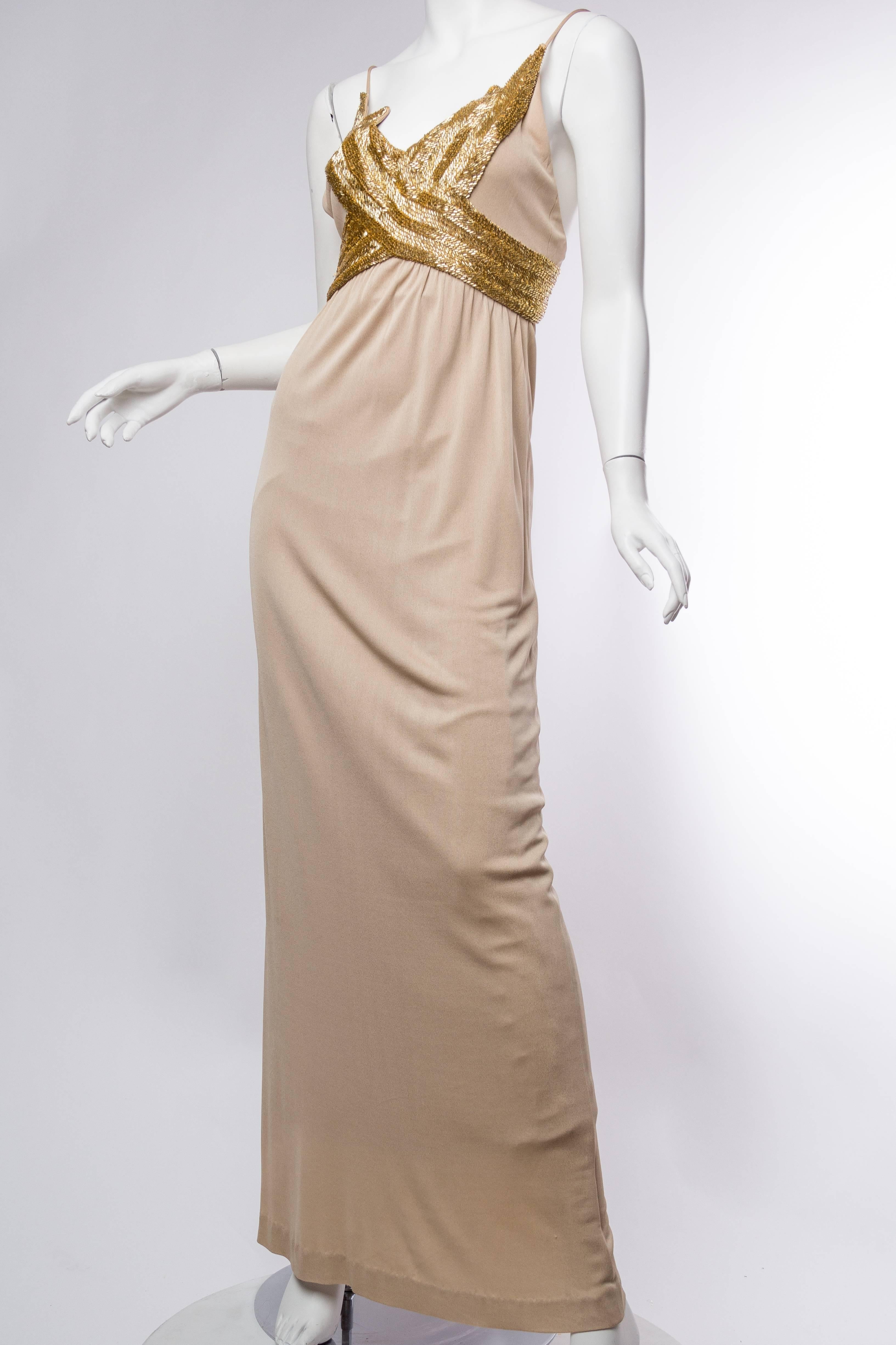 1970S  Champagne & Gold Silk Jersey Gown 2