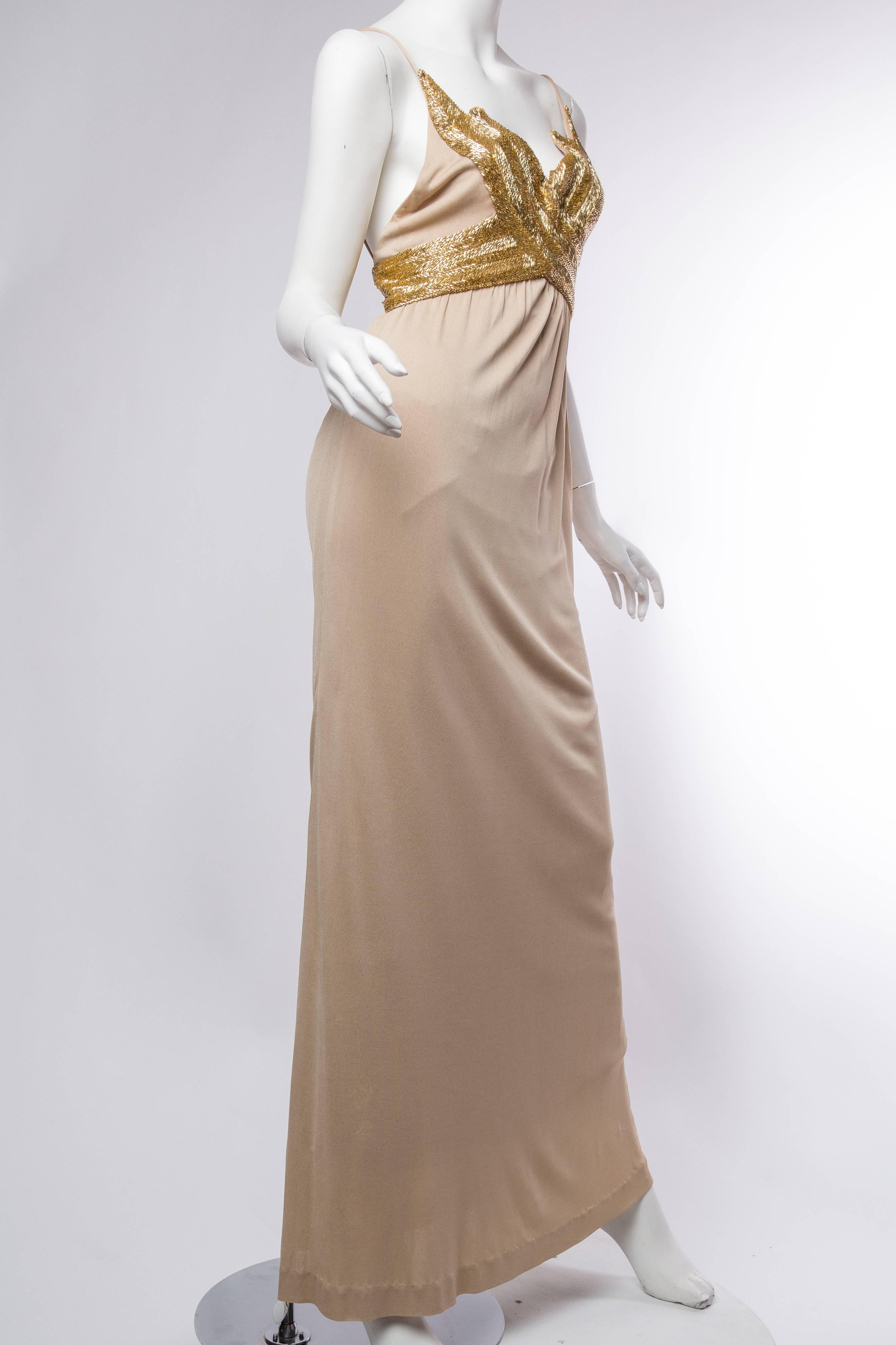 Women's 1970S  Champagne & Gold Silk Jersey Gown