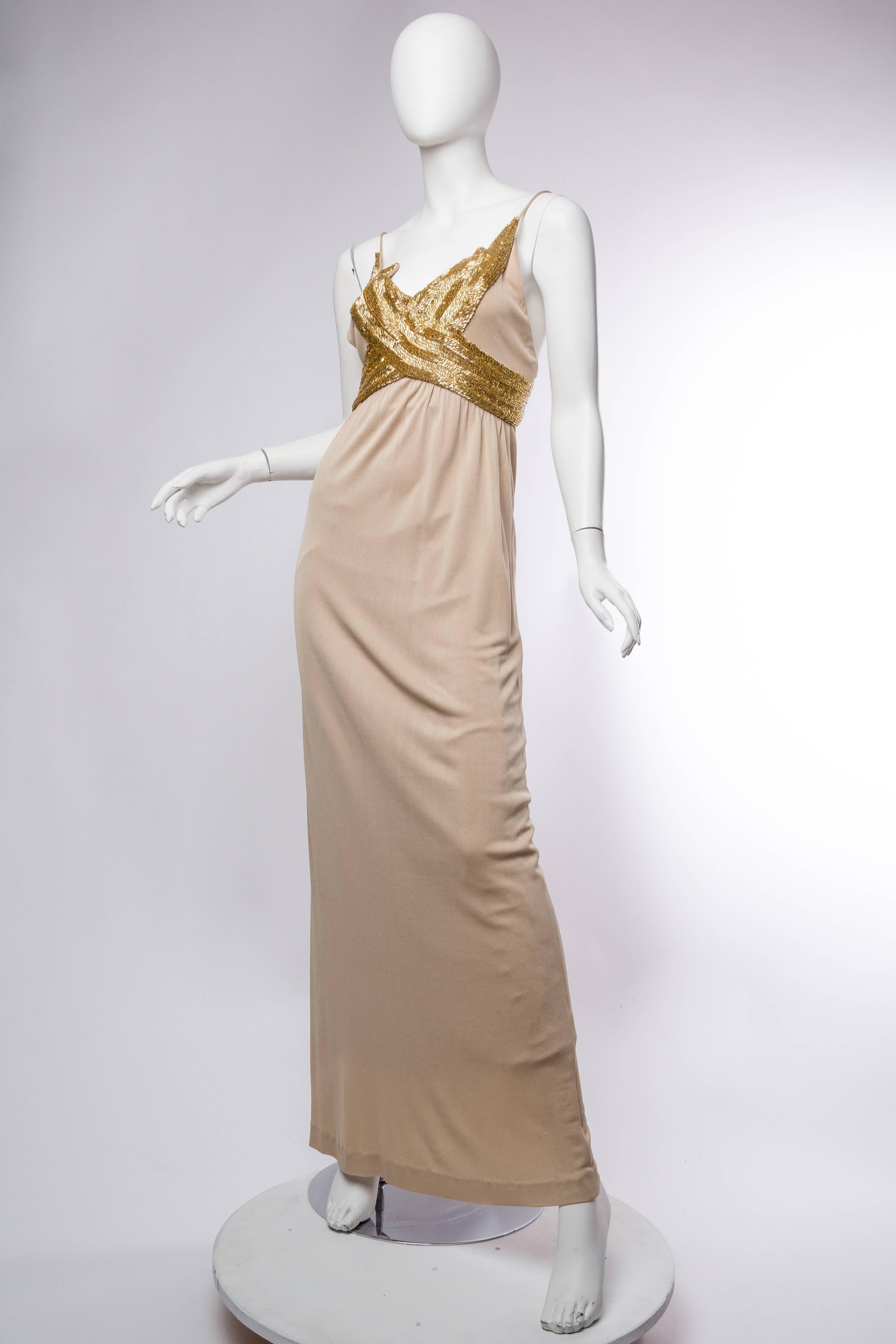 1970S  Champagne & Gold Silk Jersey Gown 1