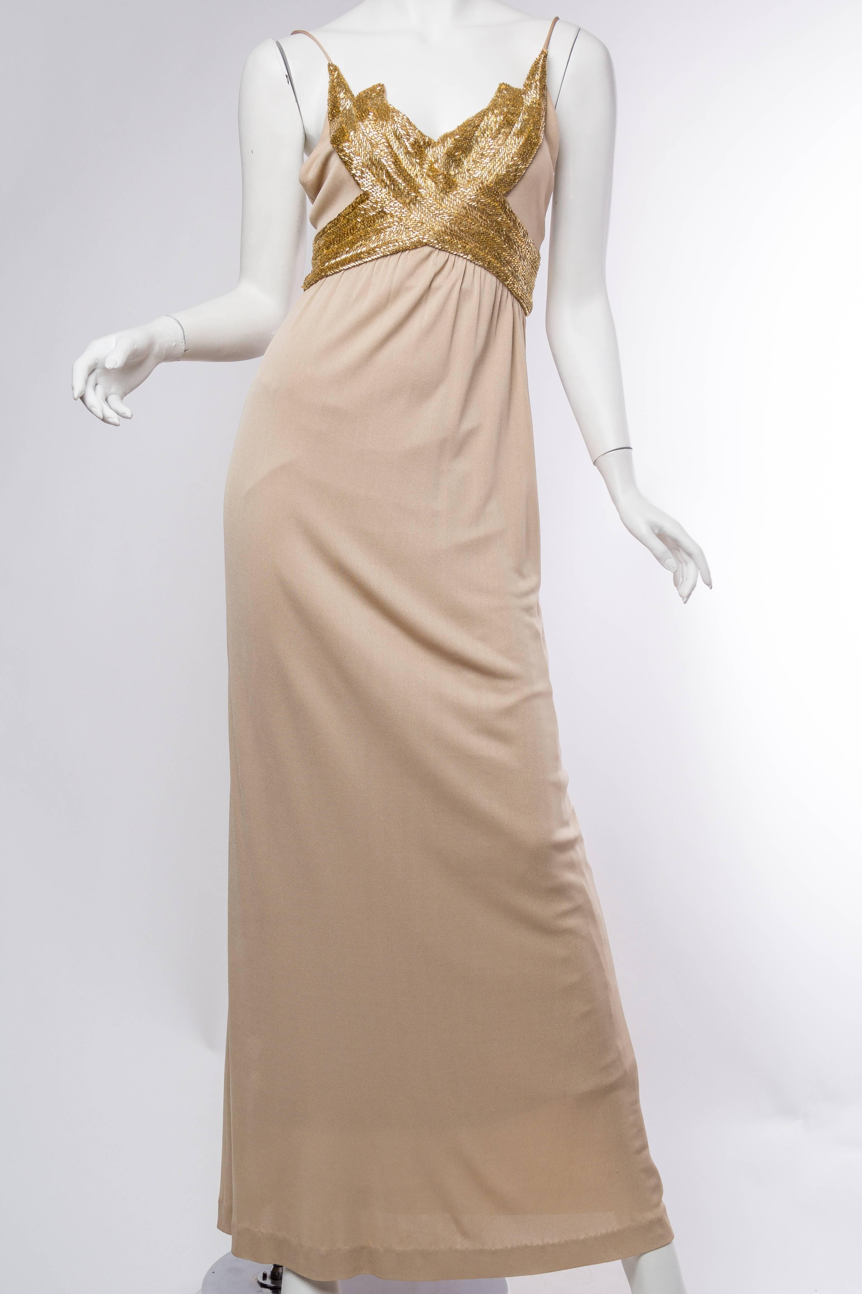 Brown 1970S  Champagne & Gold Silk Jersey Gown