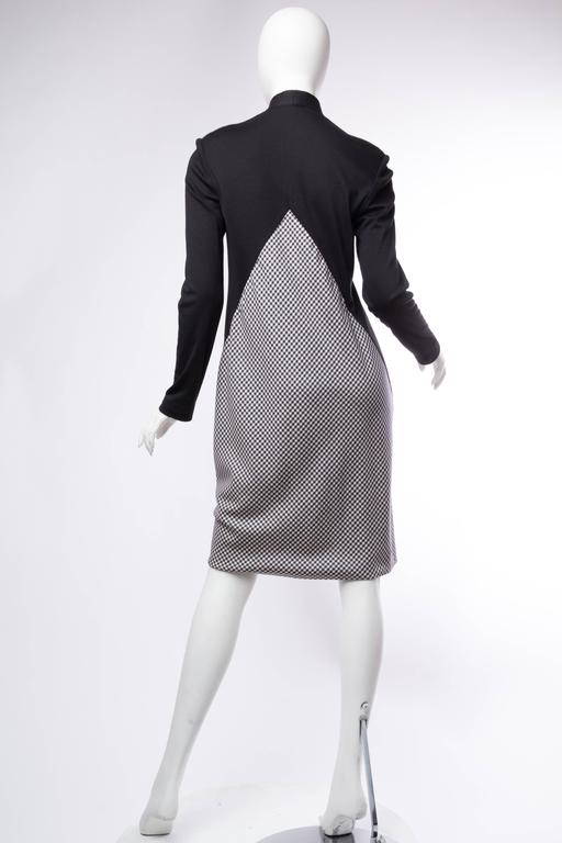 Incredible 1990s Geoffrey Beene Couture Dusty Green Jersey Plunge Dress w Sequins