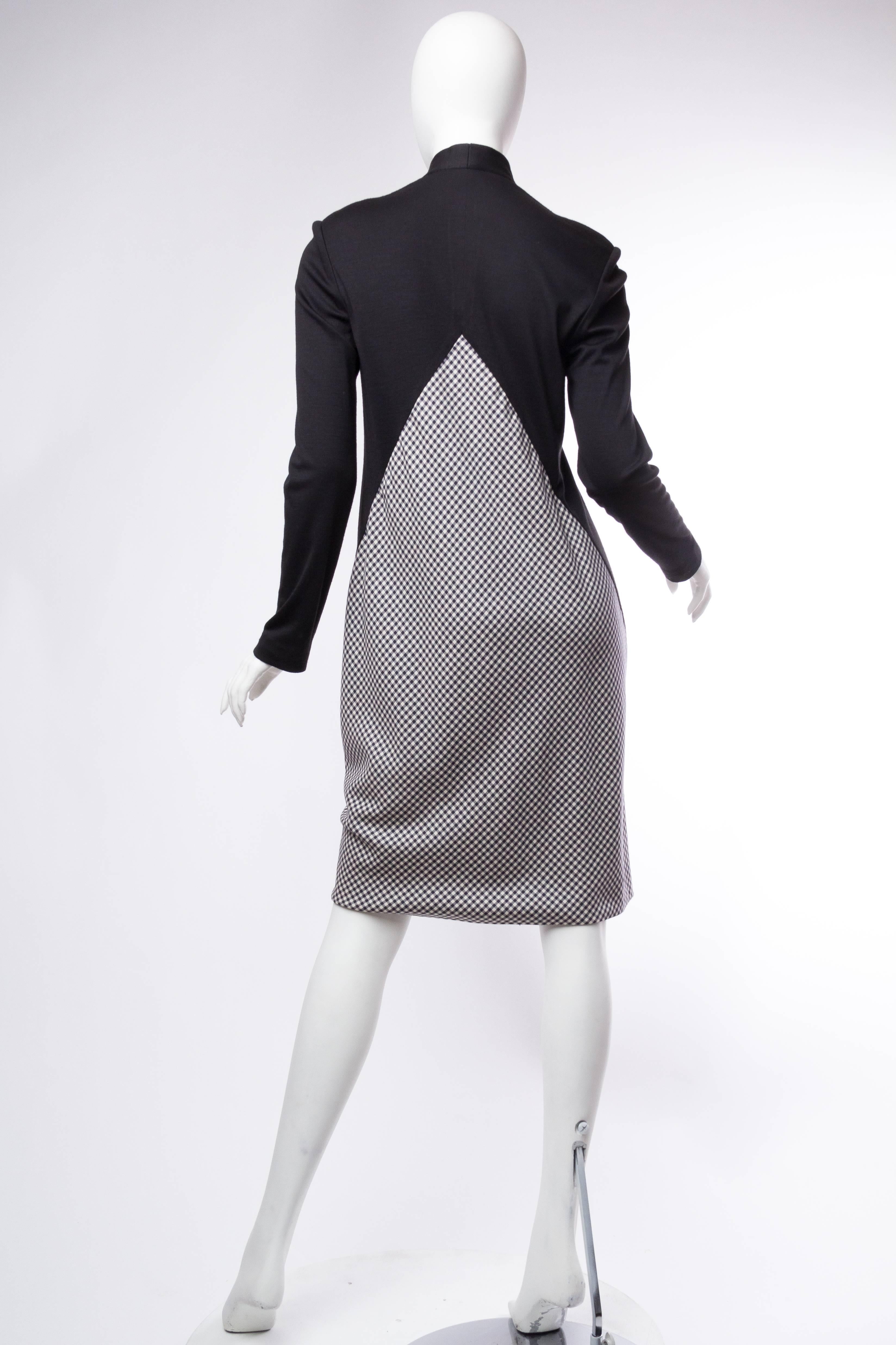 1990S GEOFFREY BEENE Black Wool Jersey & Rayon Blend Gingham Minimalist Dress 4