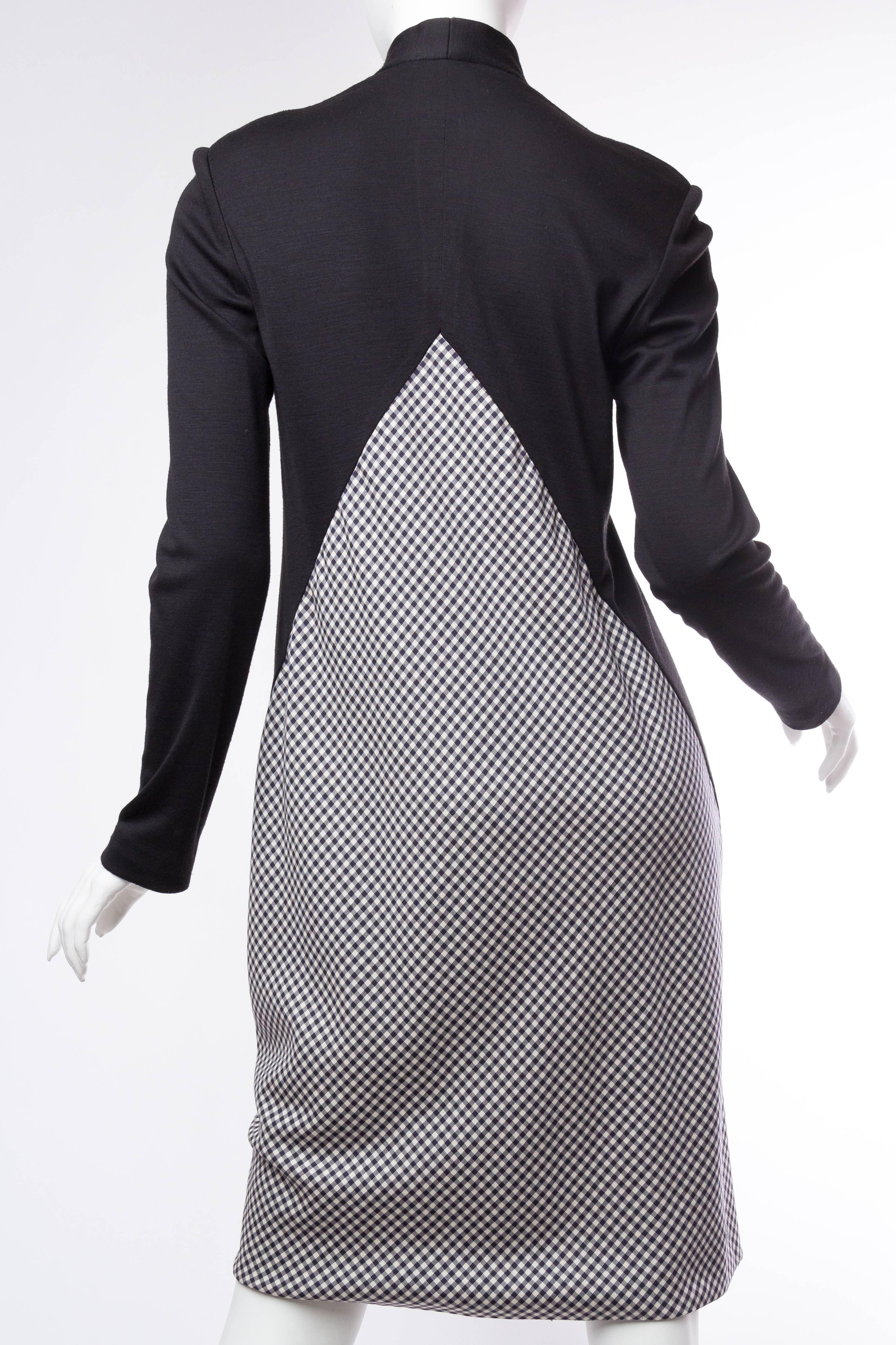 1990S GEOFFREY BEENE Black Wool Jersey & Rayon Blend Gingham Minimalist Dress 5