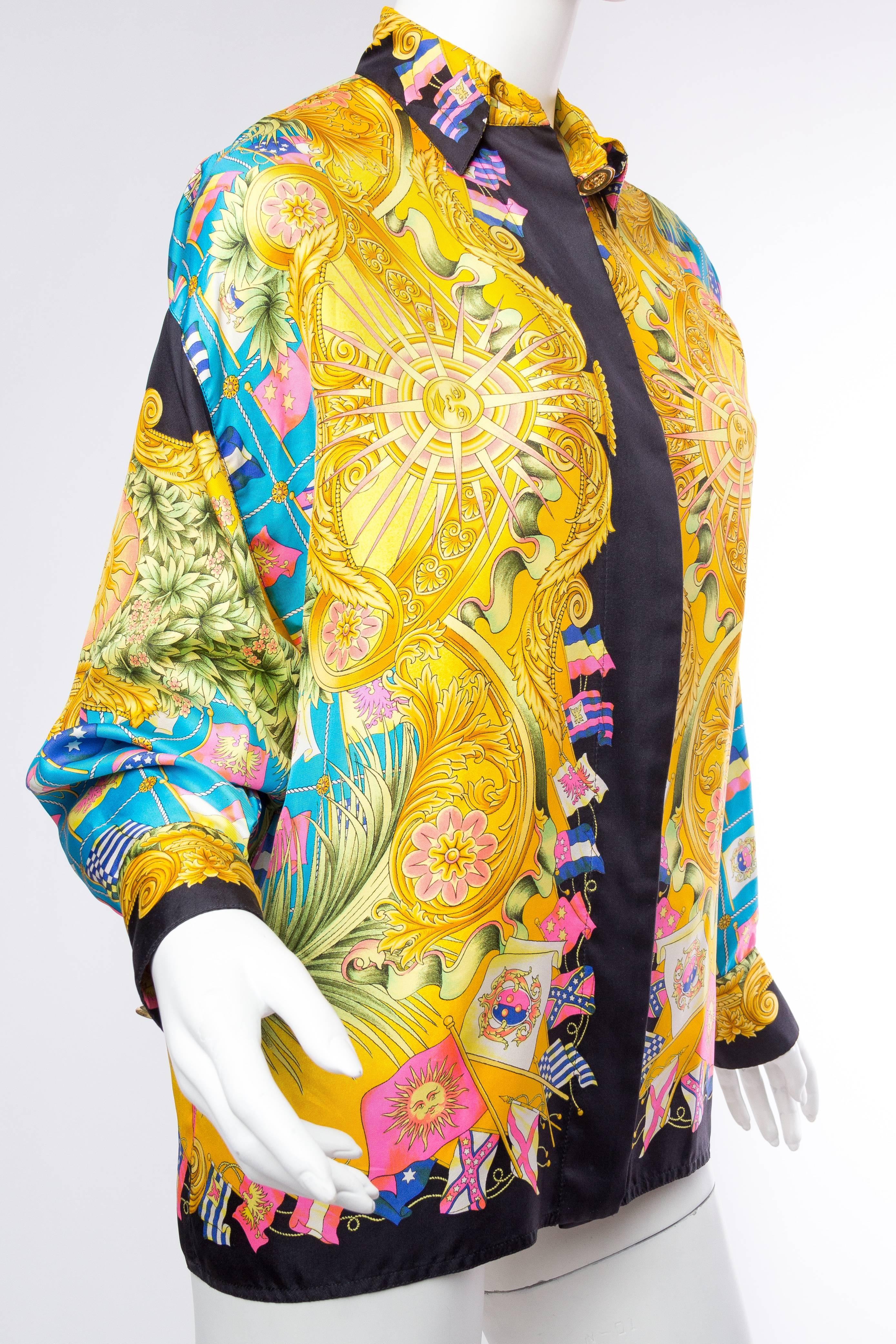 Gianni Versace Couture Women's Printed Silk Blouse In Excellent Condition In New York, NY