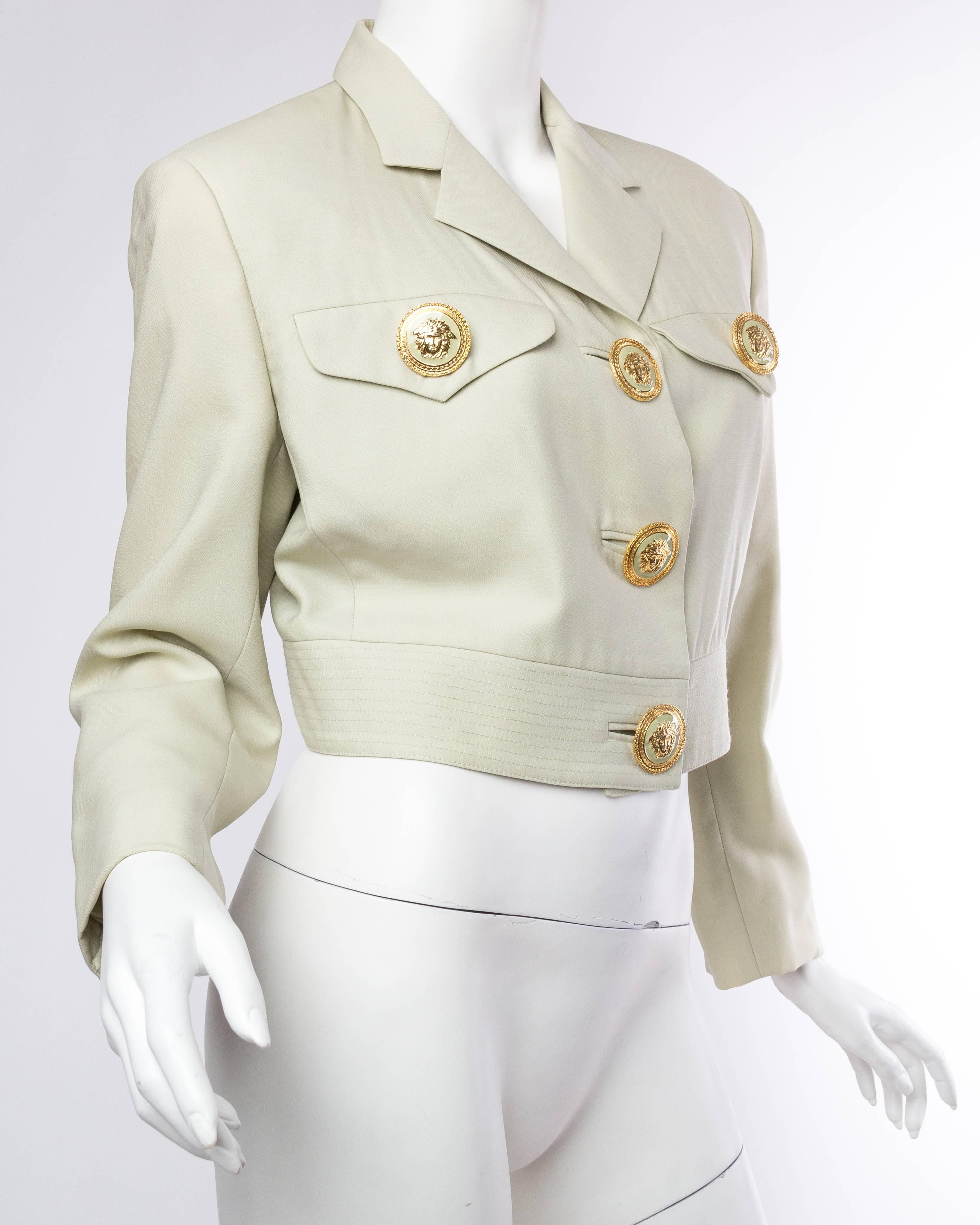 Gianni Versace Couture Pastel Medusa Button Jacket In Excellent Condition In New York, NY