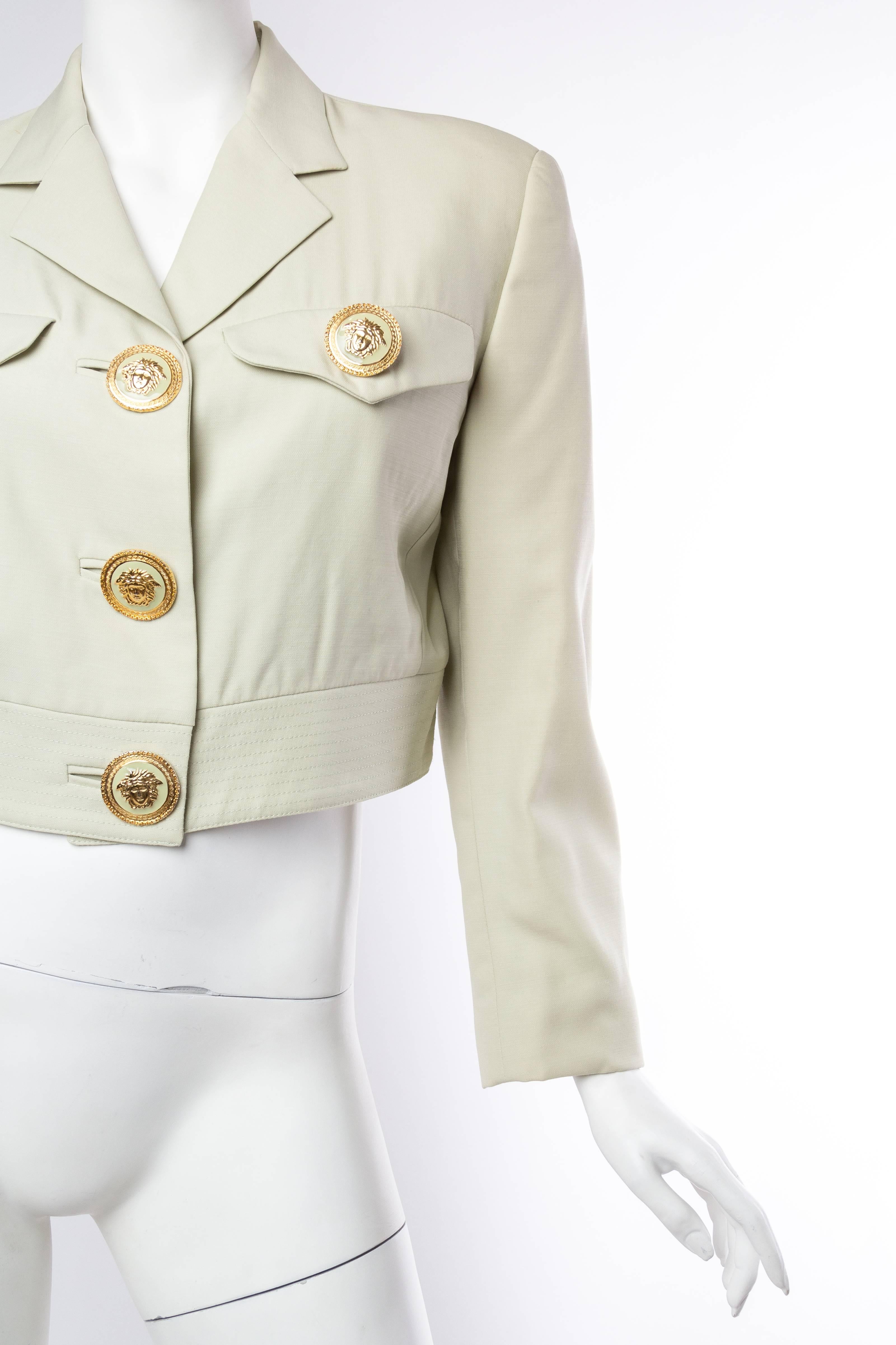 Beige Gianni Versace Couture Pastel Medusa Button Jacket