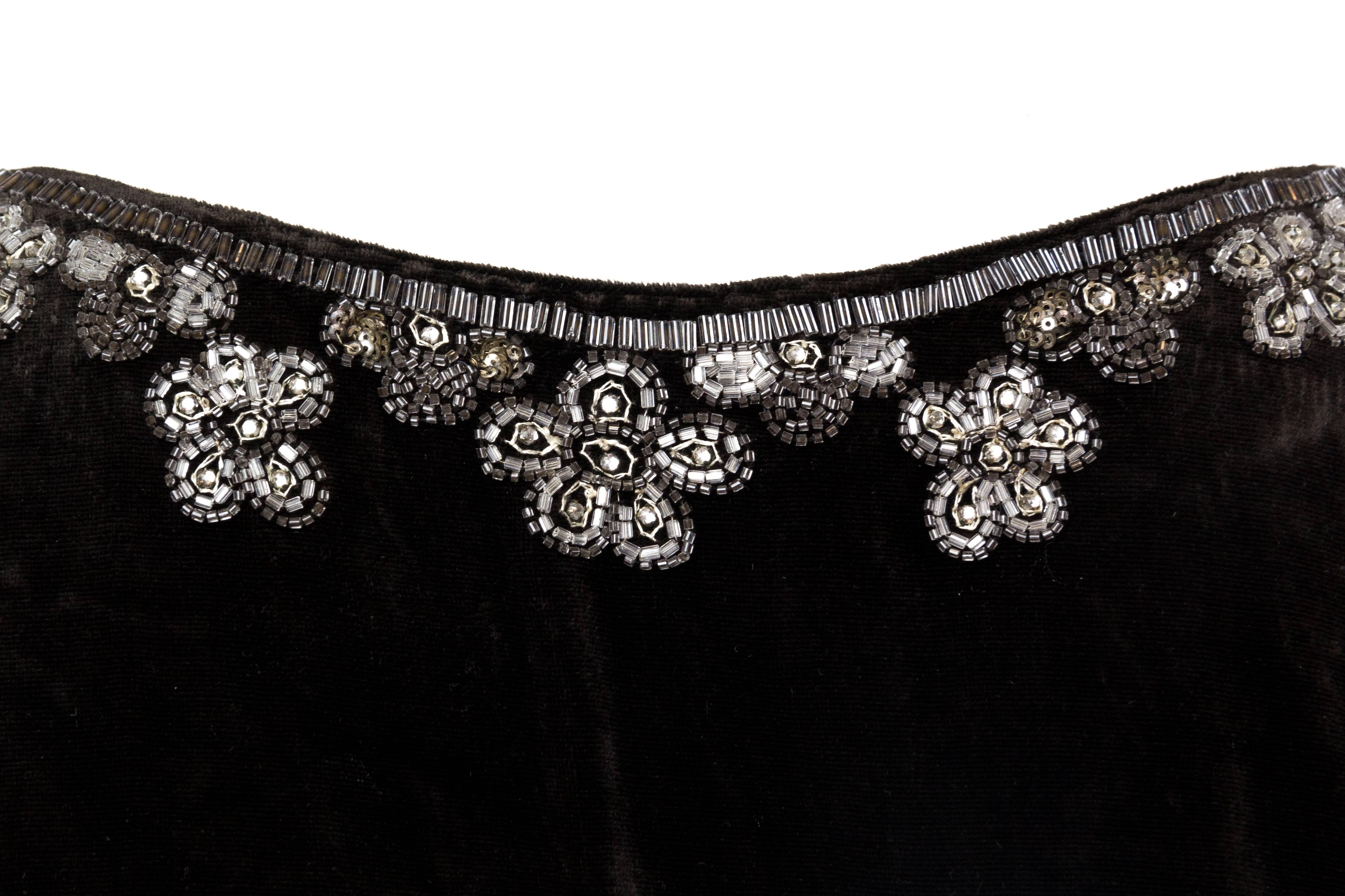 Black 1920s Art Deco Beaded Velvet Wrap-Dress Boho Vest with Crystals