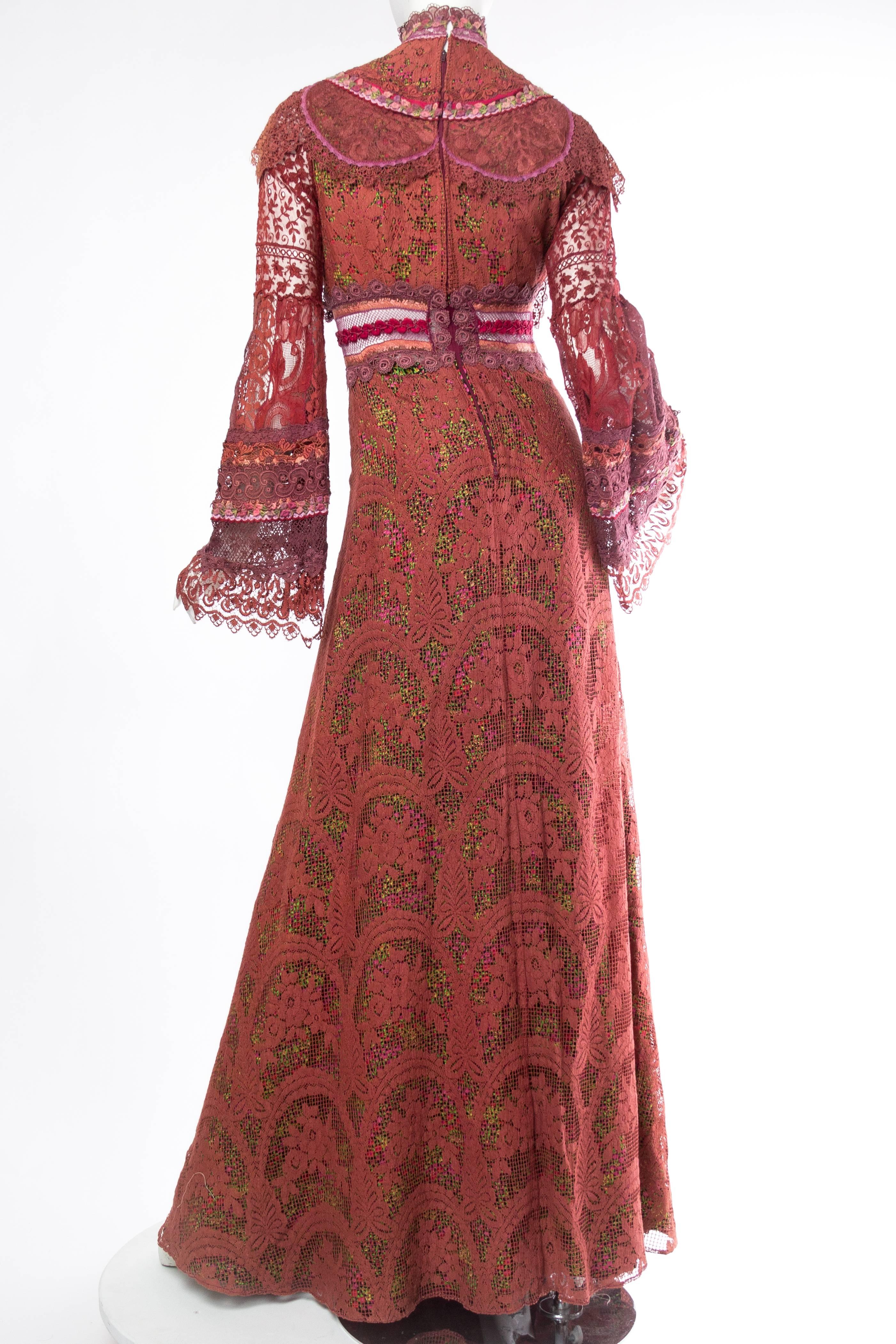 1970s Boho Dress made from Hand-dyed Antique Laces In Excellent Condition In New York, NY