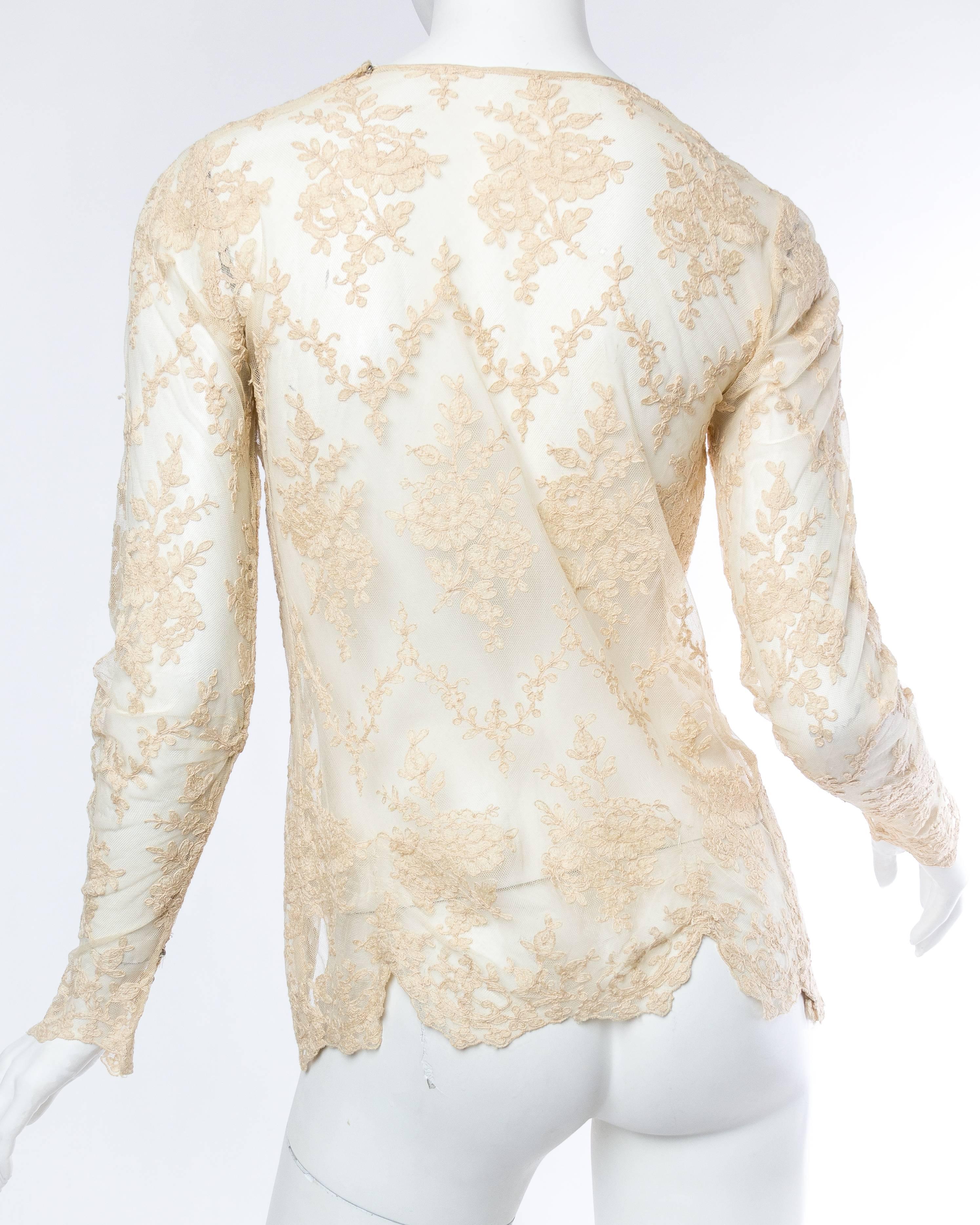 White 1920s Sheer Lace Blouse