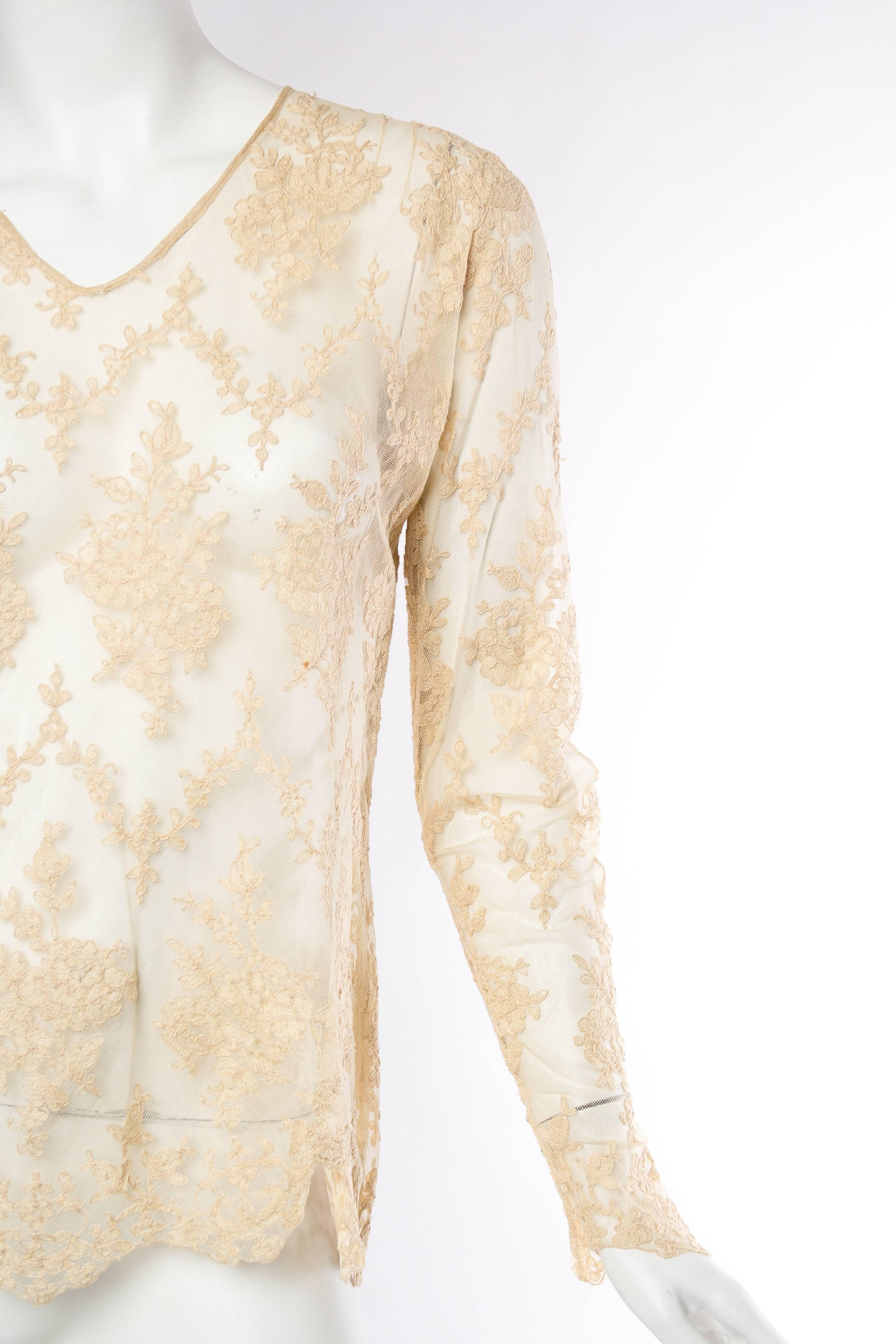 1920s Sheer Lace Blouse In Excellent Condition In New York, NY